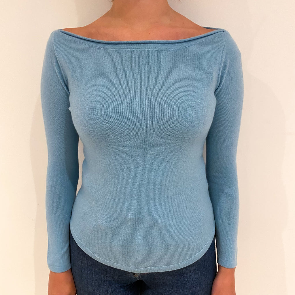 Sky Blue Cashmere Slash Neck Jumper Small