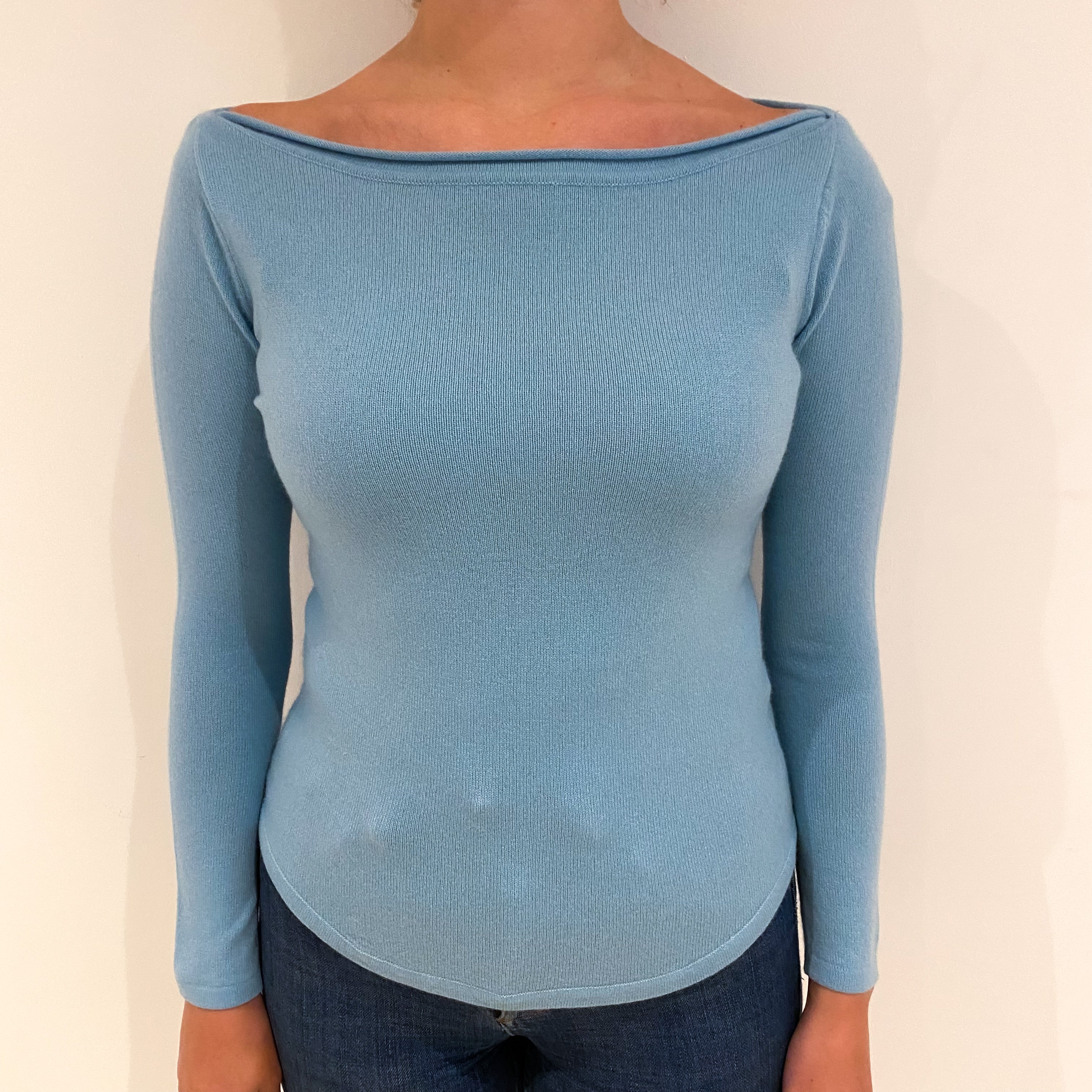 Sky Blue Cashmere Slash Neck Jumper Small