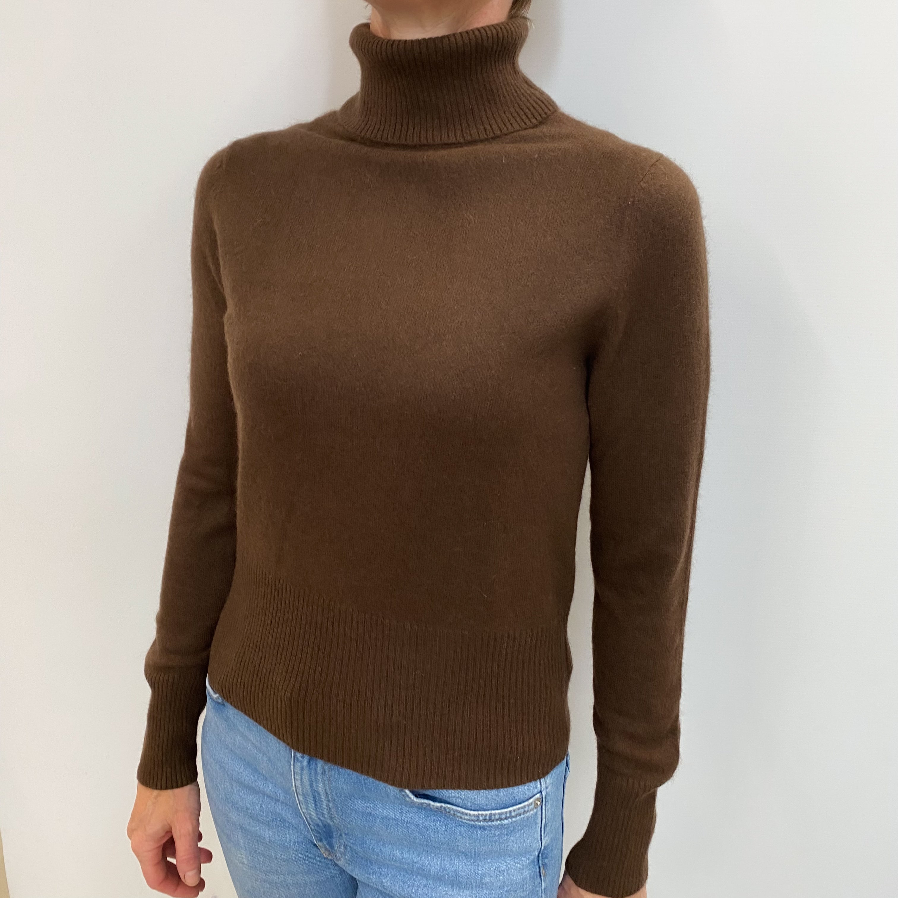 Chocolate Brown Cashmere Polo Neck Jumper Small