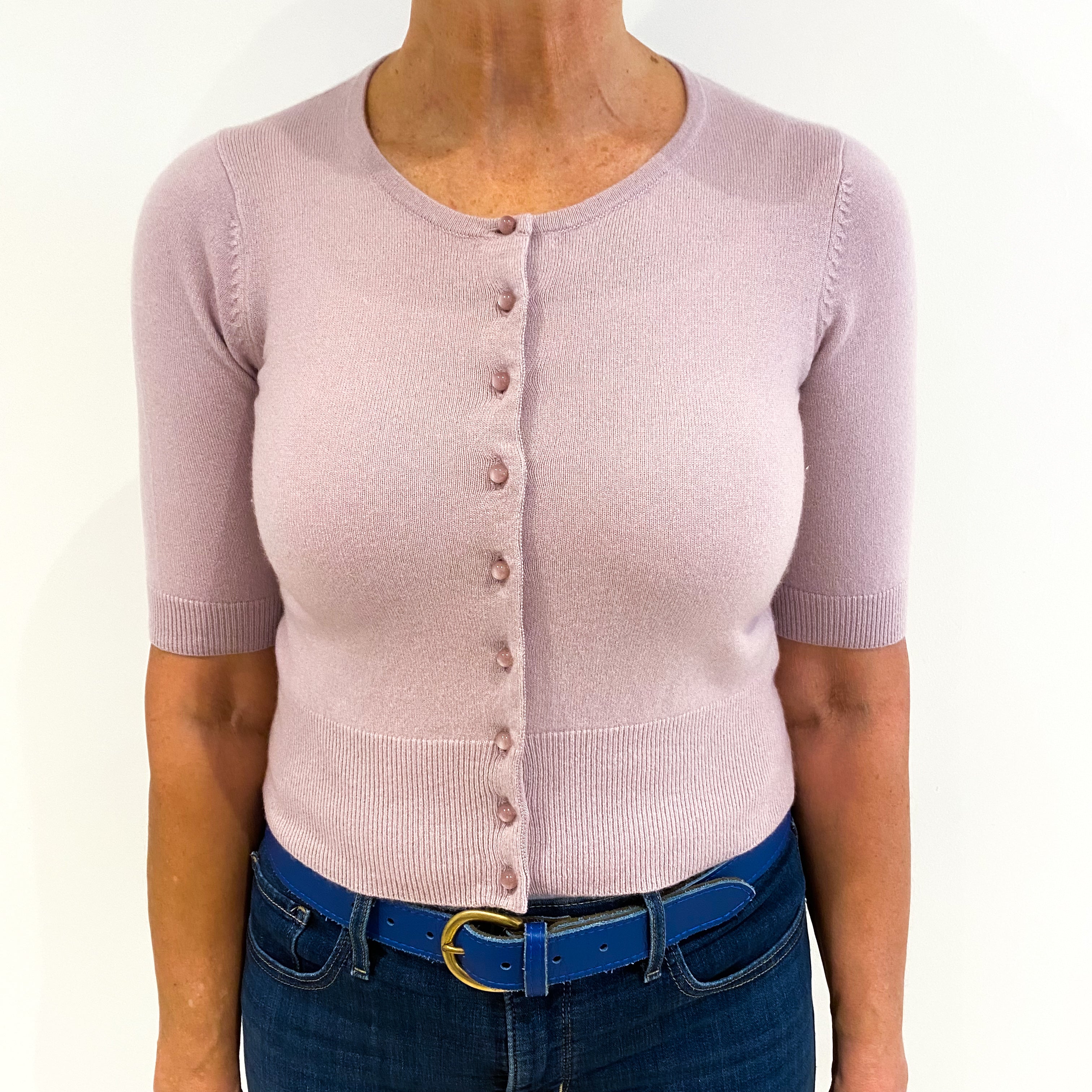 Pale Lilac Cashmere Short Sleeve Cardigan Medium
