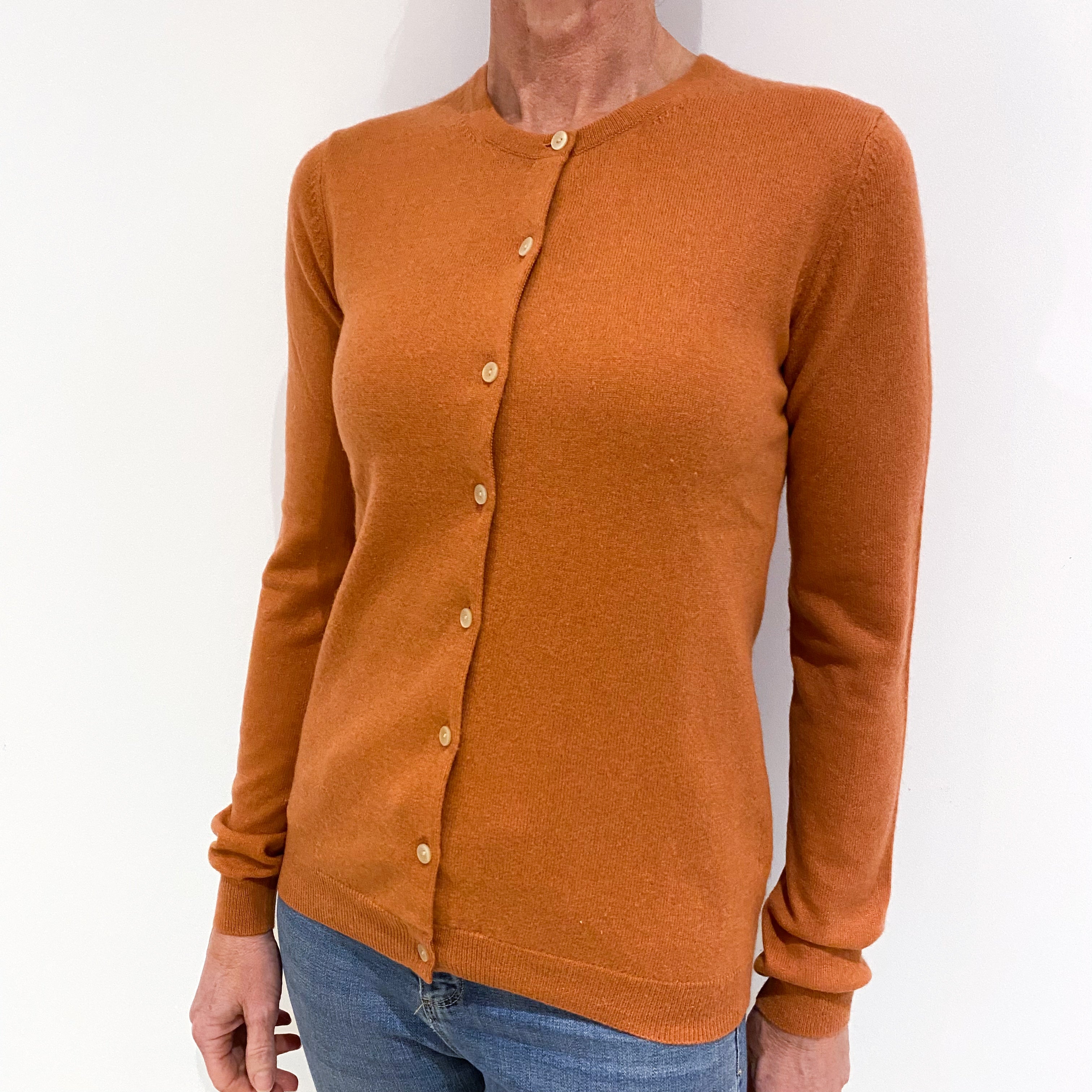 Pale Terracotta Cashmere Crew Neck Cardigan Small