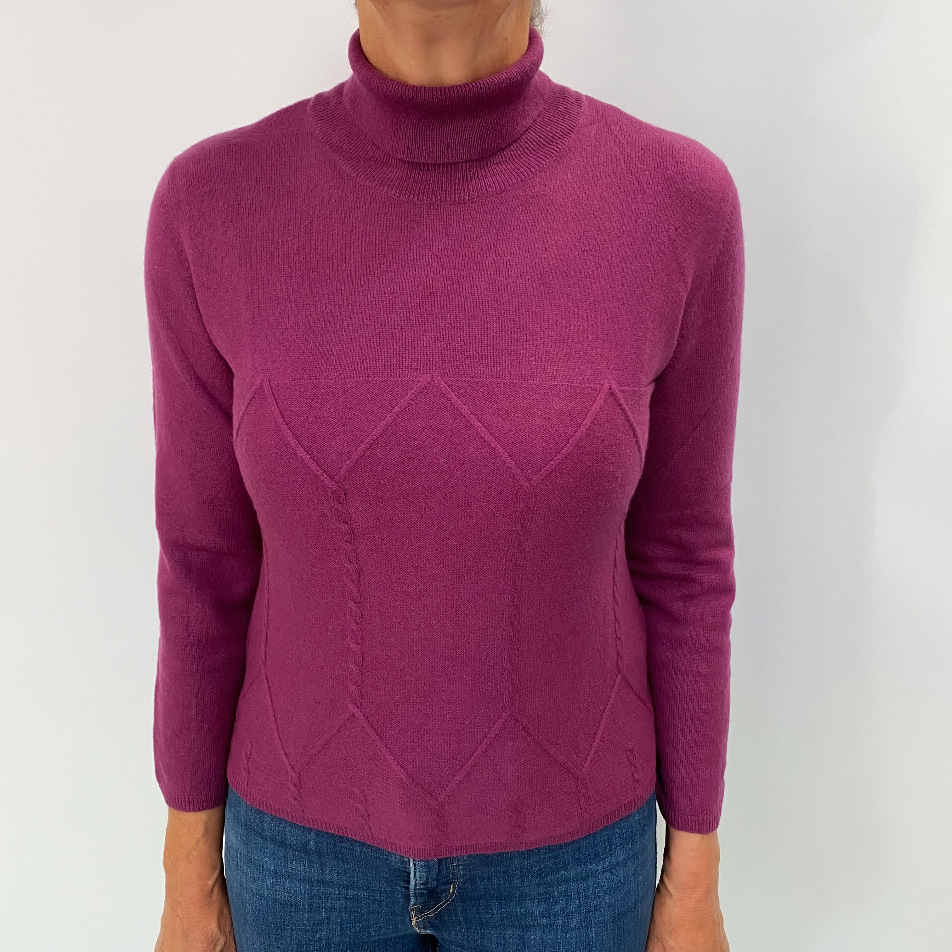 Magenta Purple Cashmere Polo Neck Jumper Medium