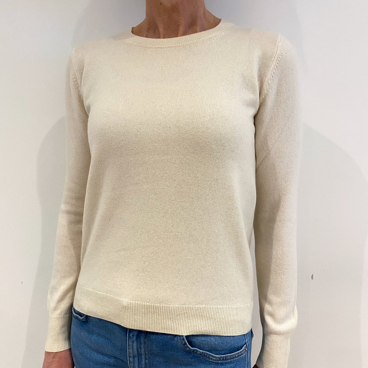 Vanilla Cream Cashmere Crew Neck Jumper Small