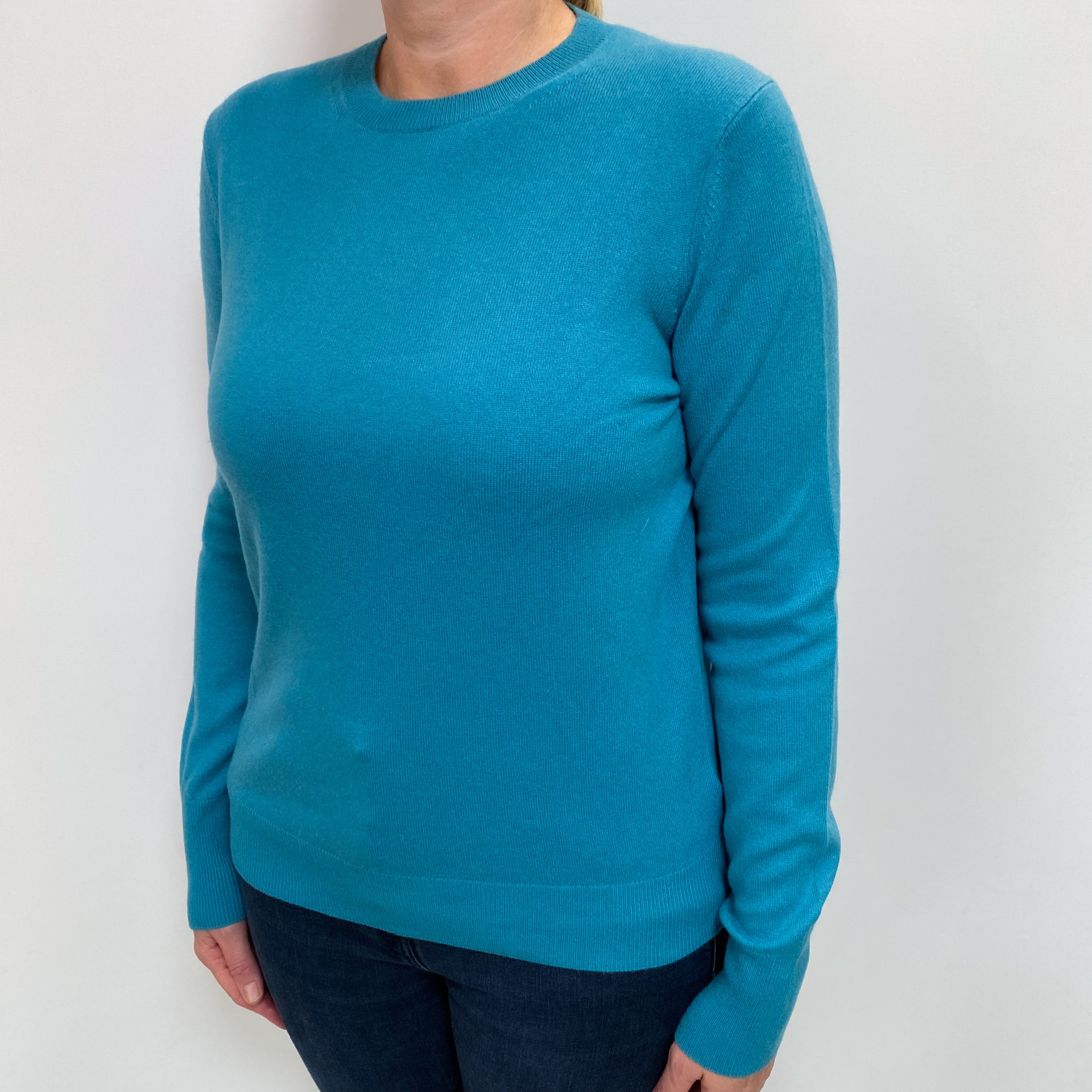 Estuary Green Cashmere Crew Neck Jumper Large