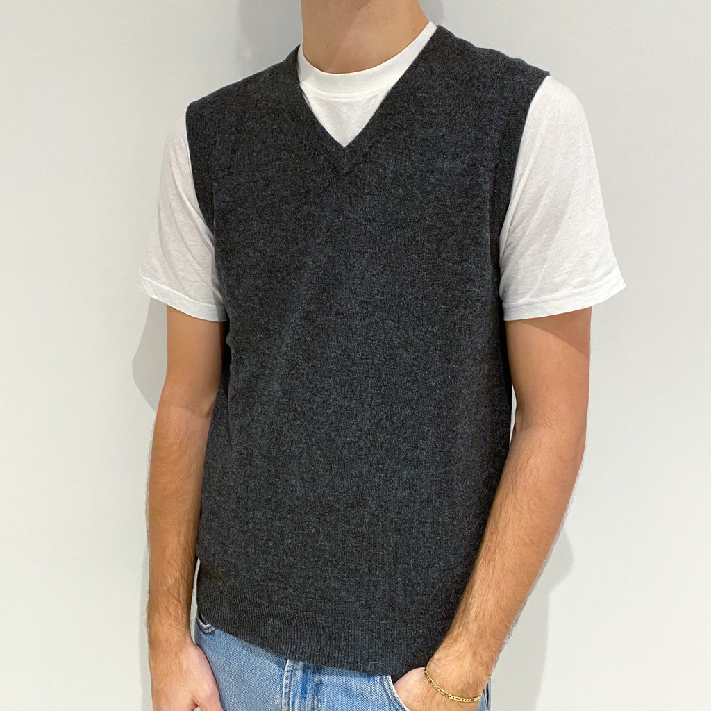 Men's Dark Slate Grey Cashmere V-Neck Tank Top Large
