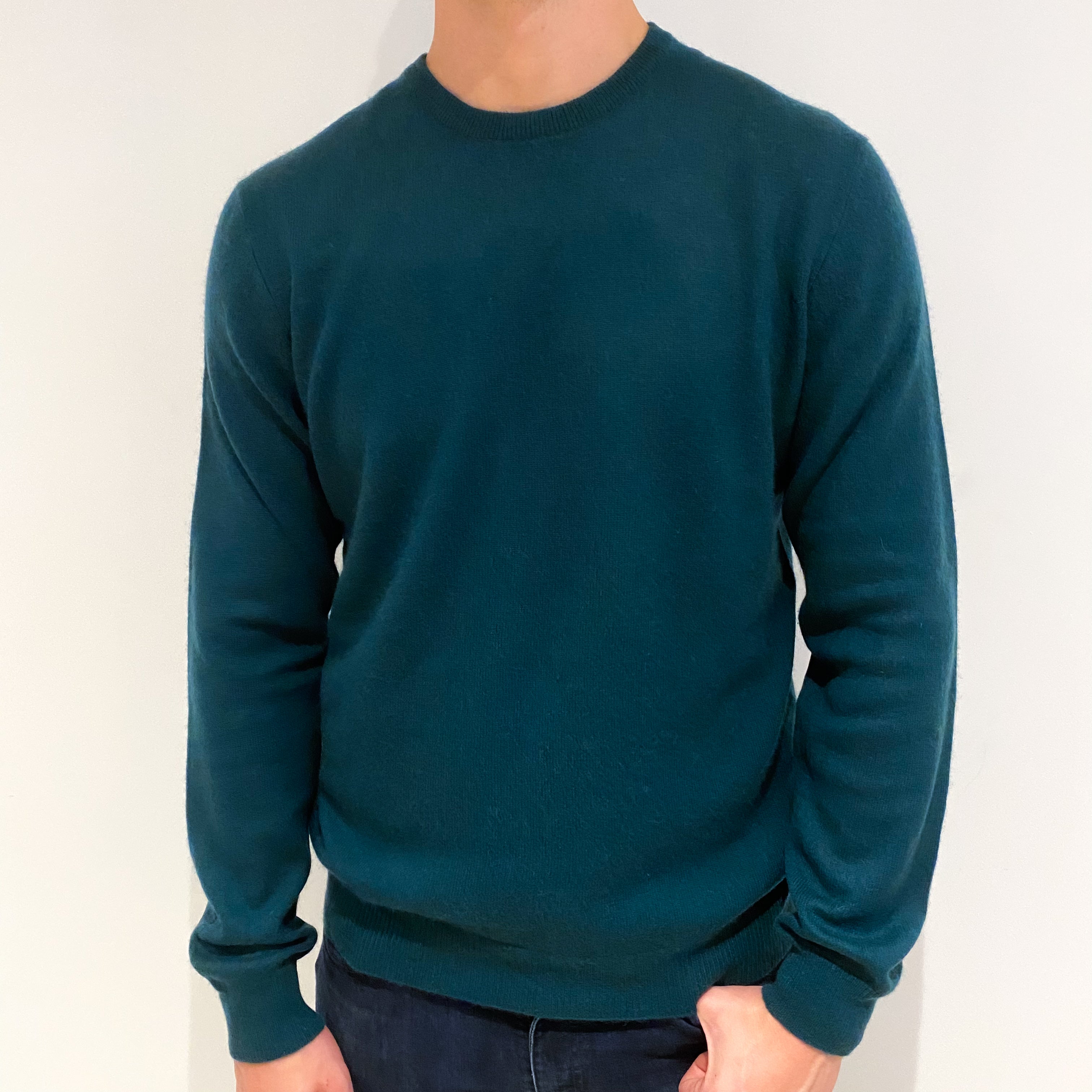 Men's Bottle Green Cashmere Crew Neck Jumper Extra Large
