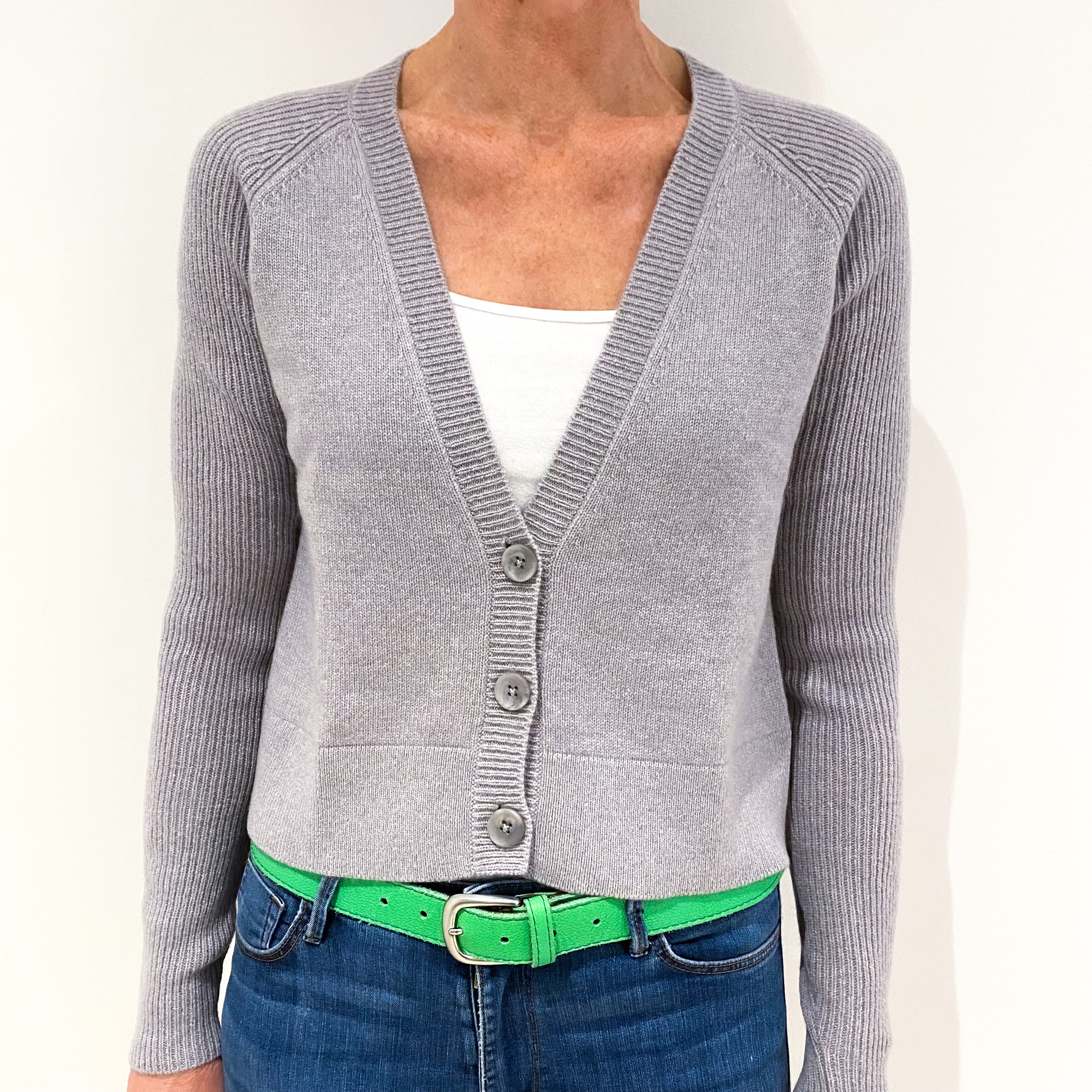 Scottish Silver Grey Boxy Cashmere Cardigan Small