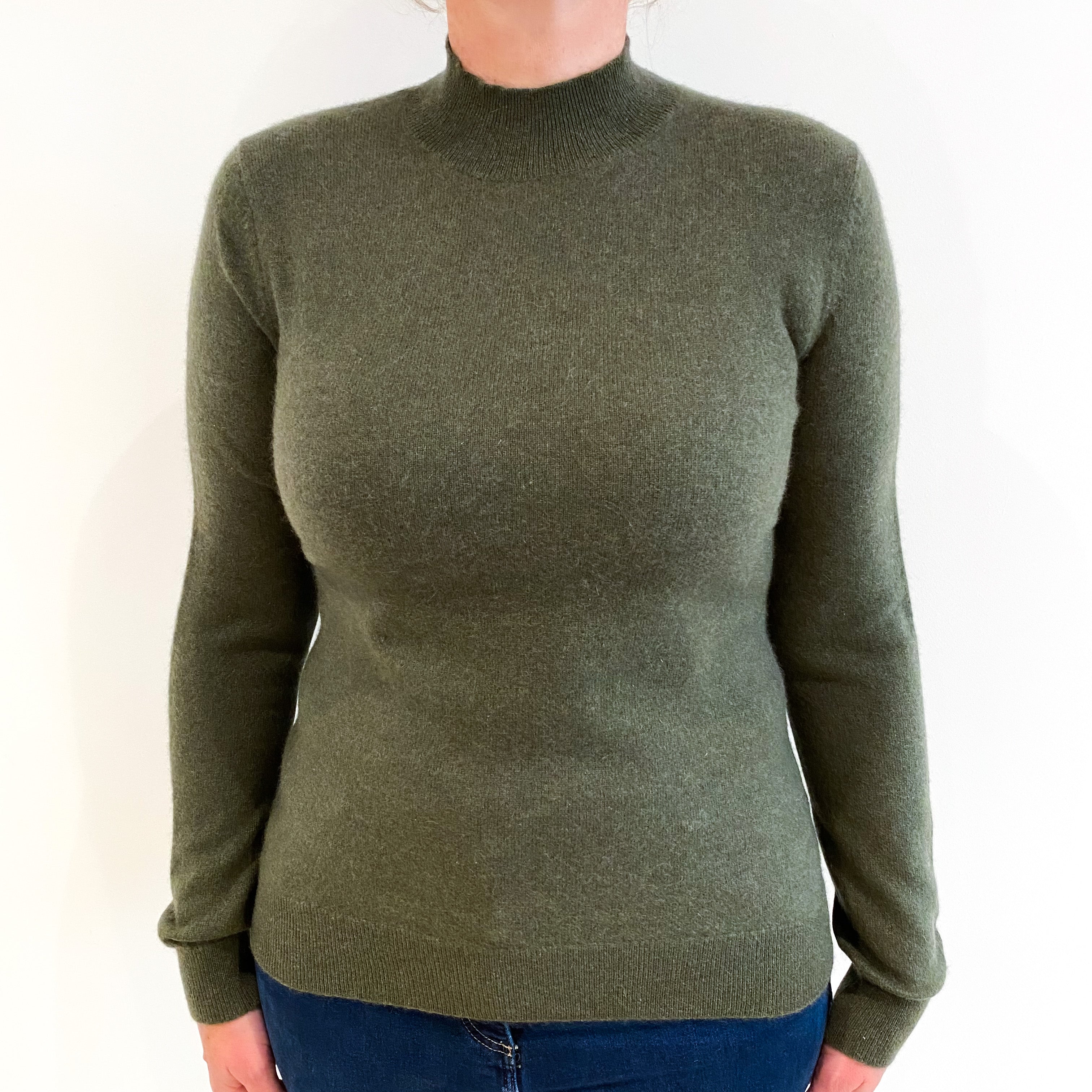 Moss Green Cashmere Turtle Neck Jumper Large
