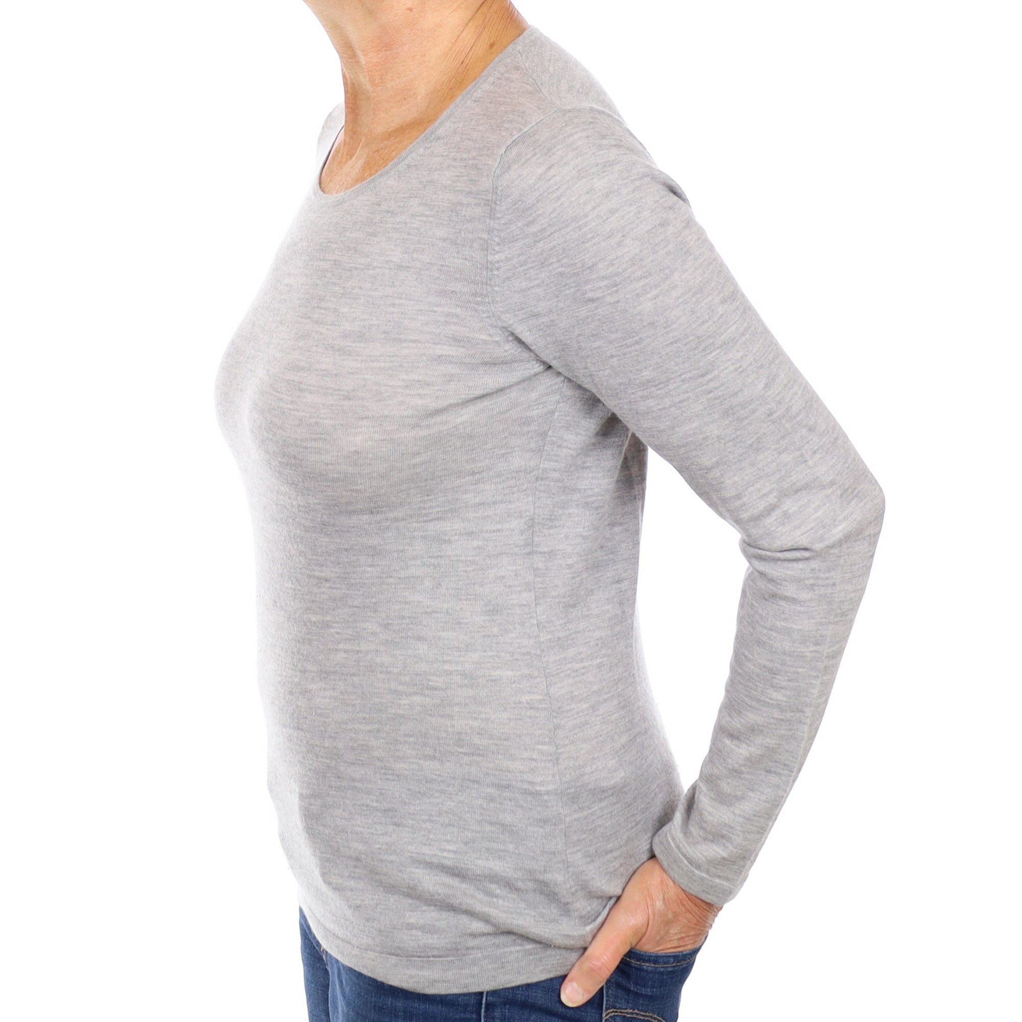 Smoke Grey Fine Knit Cashmere Crew Neck Jumper Medium