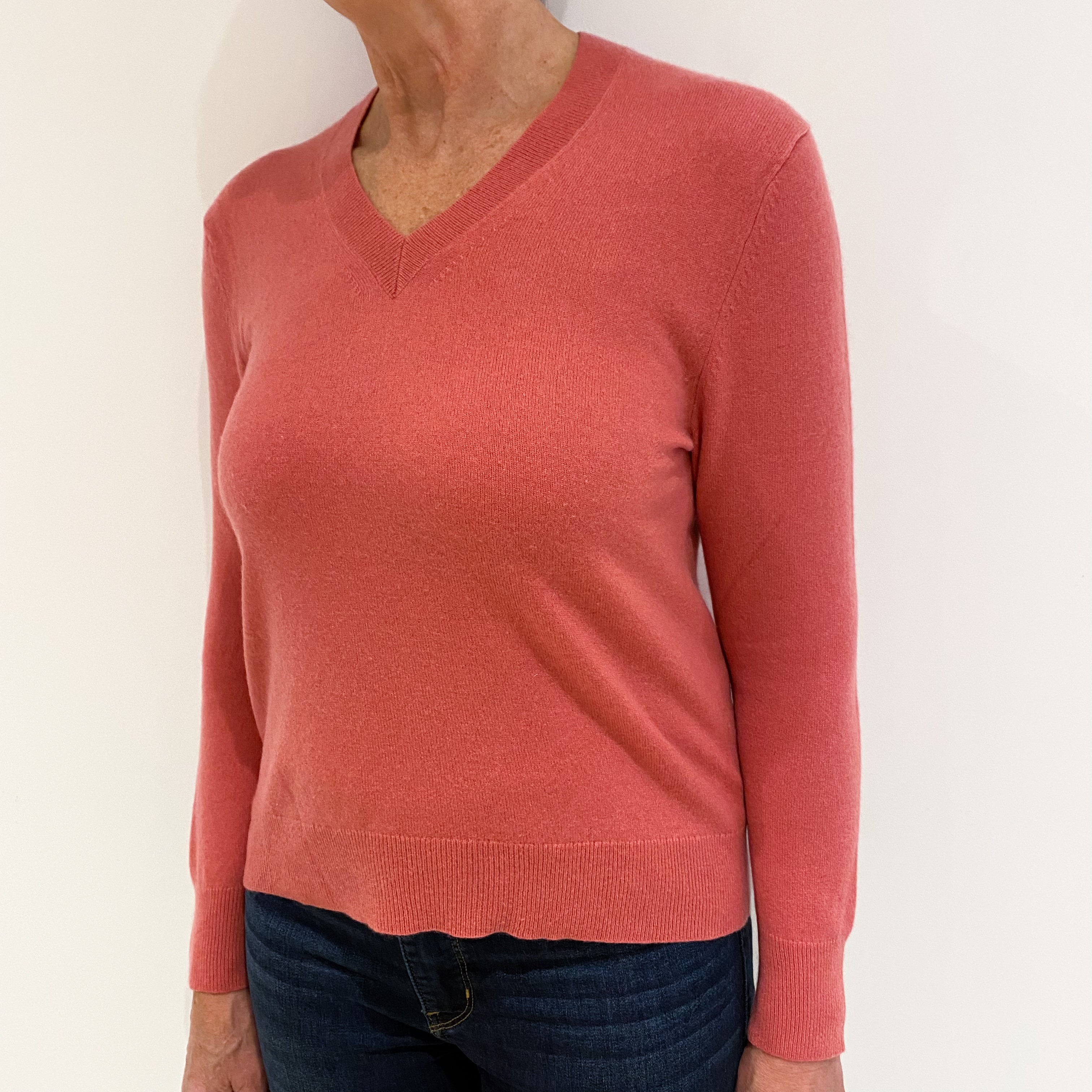 Deep Flamingo Pink Cashmere V-Neck Jumper Medium