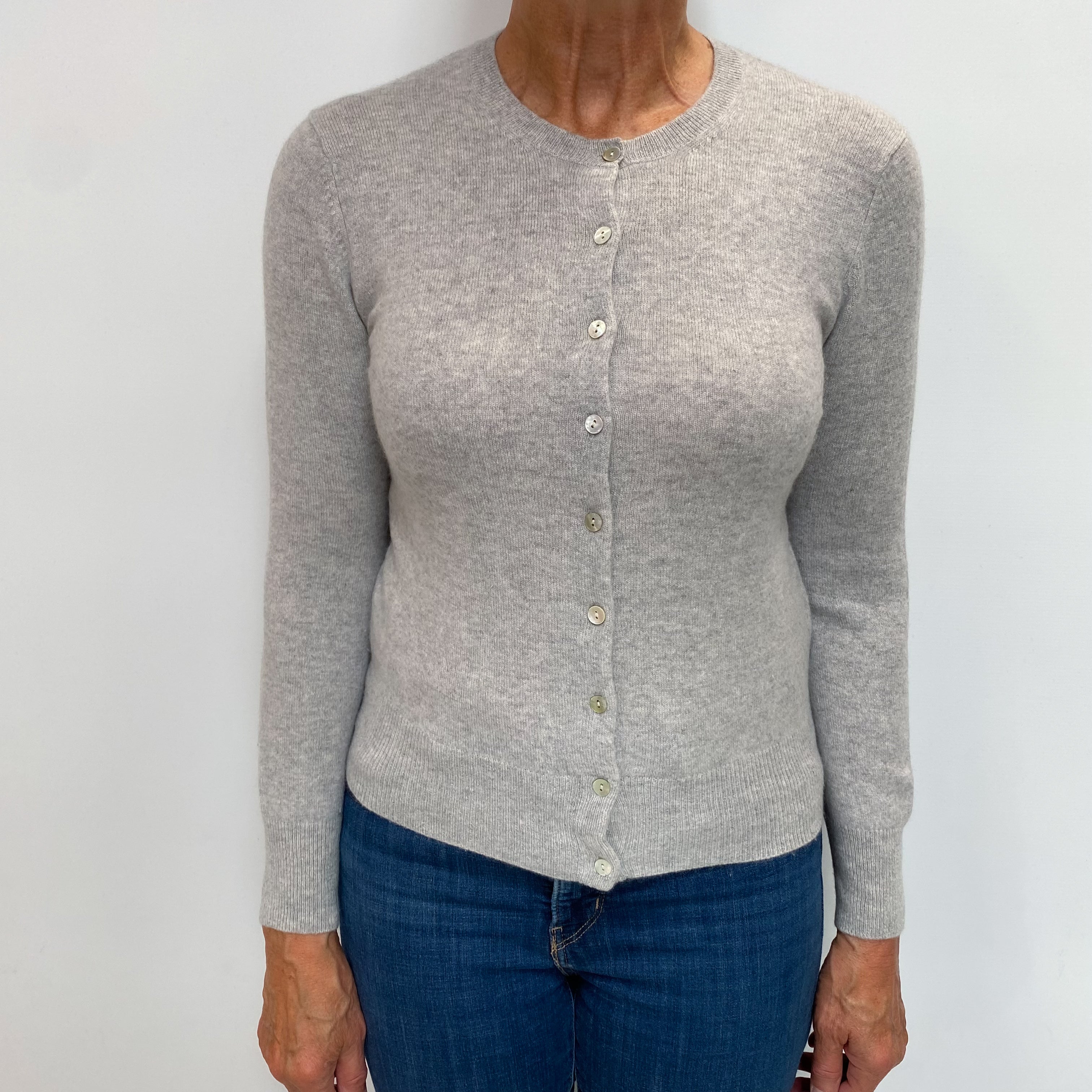 Mist Grey Cashmere Crew Neck Cardigan Medium