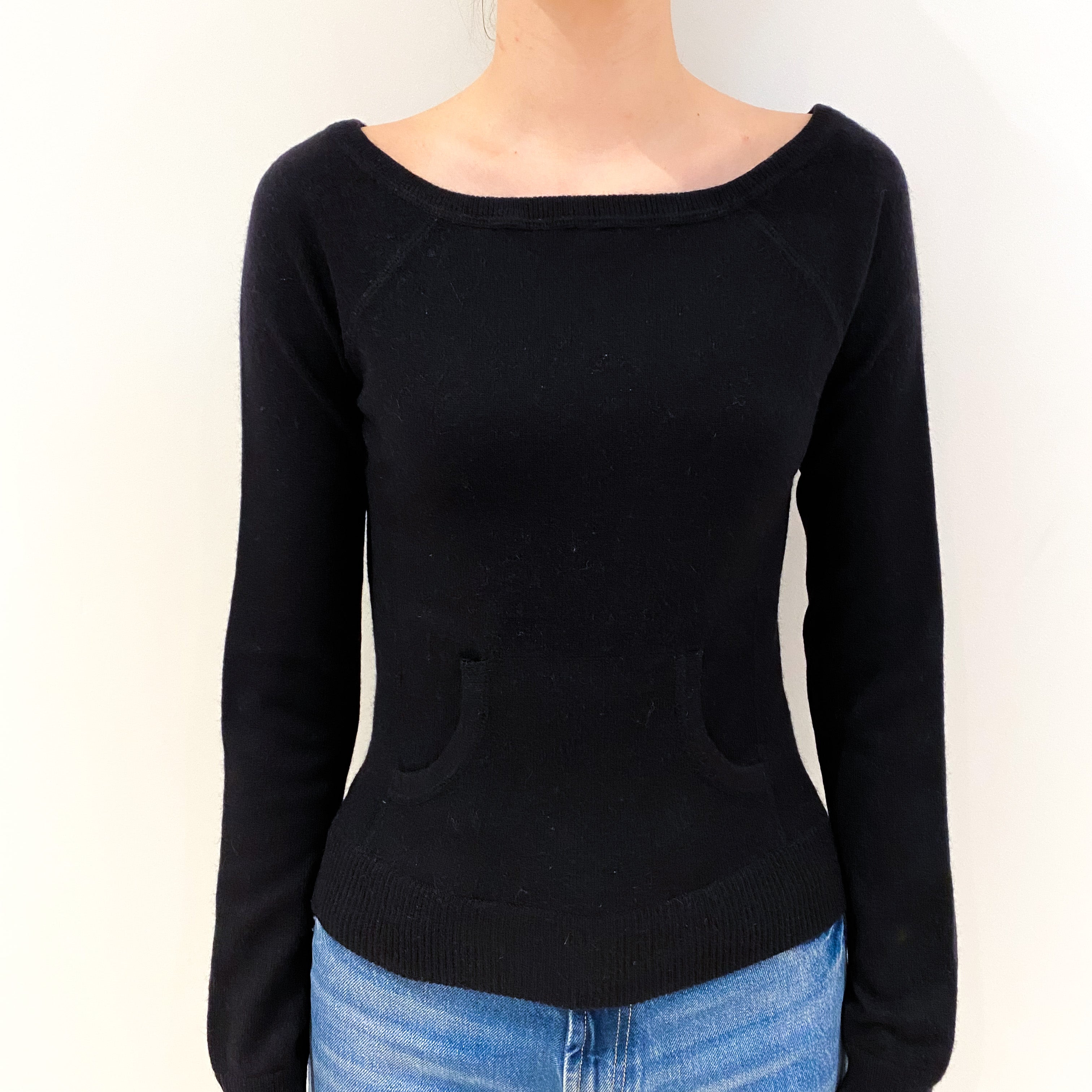 Black Pouch Pocket Cashmere Crew Neck Jumper Extra Small