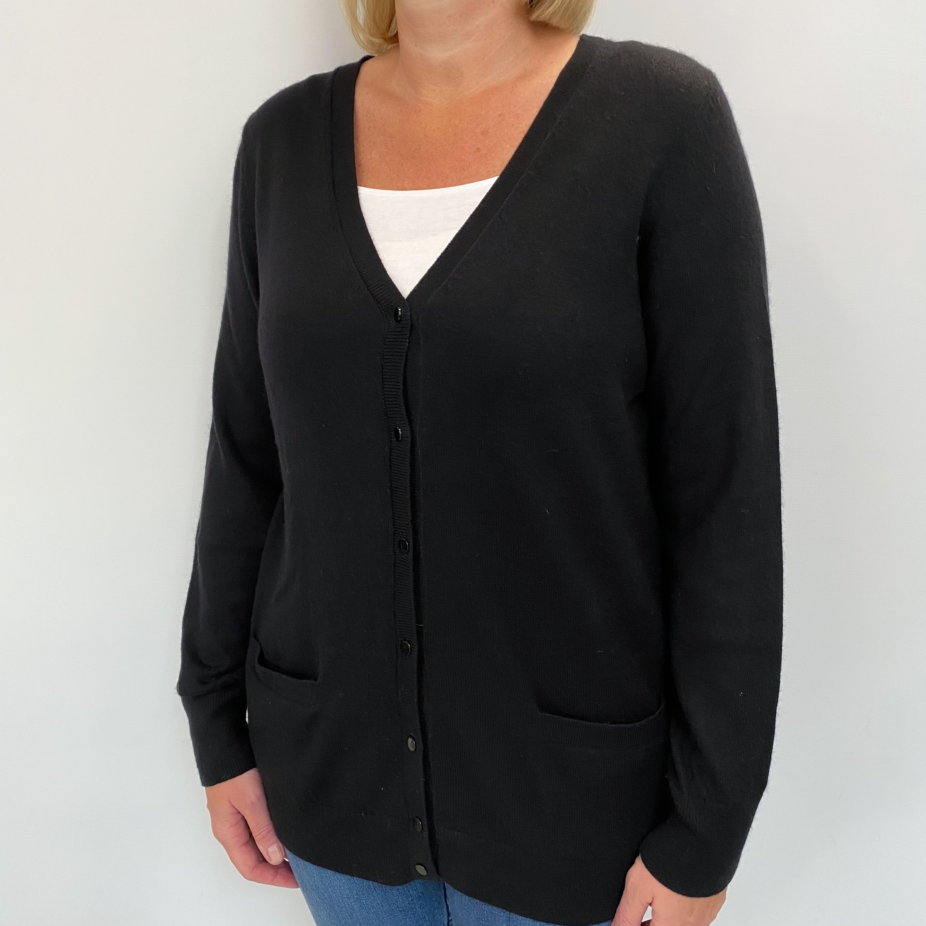 Black Cashmere V Neck Cardigan Large
