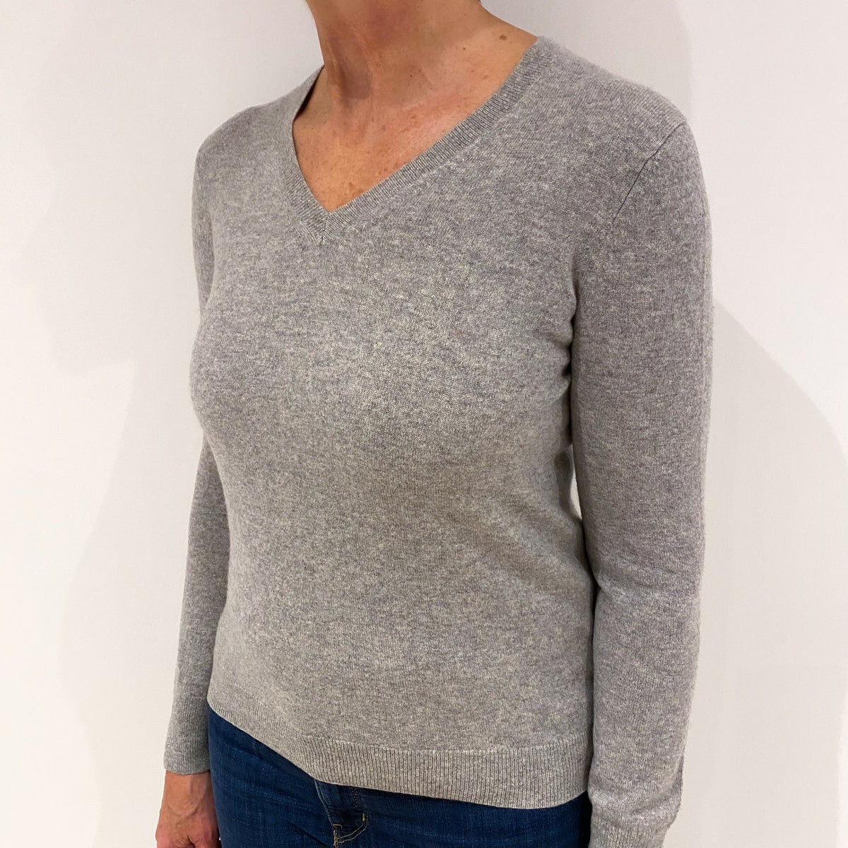 Smoke Grey Cashmere V Neck Jumper Medium