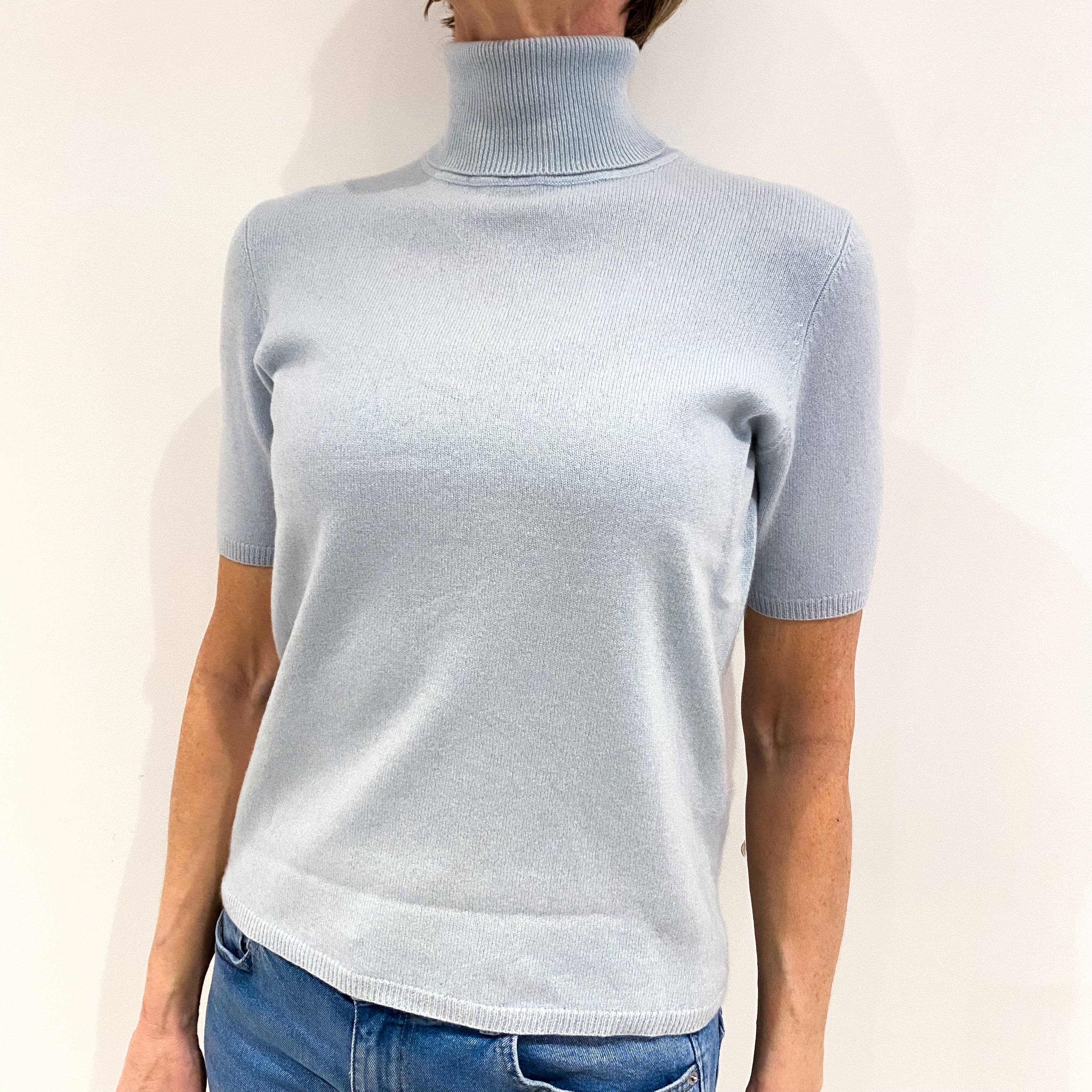 Powder Blue Cashmere Polo Neck Jumper Small