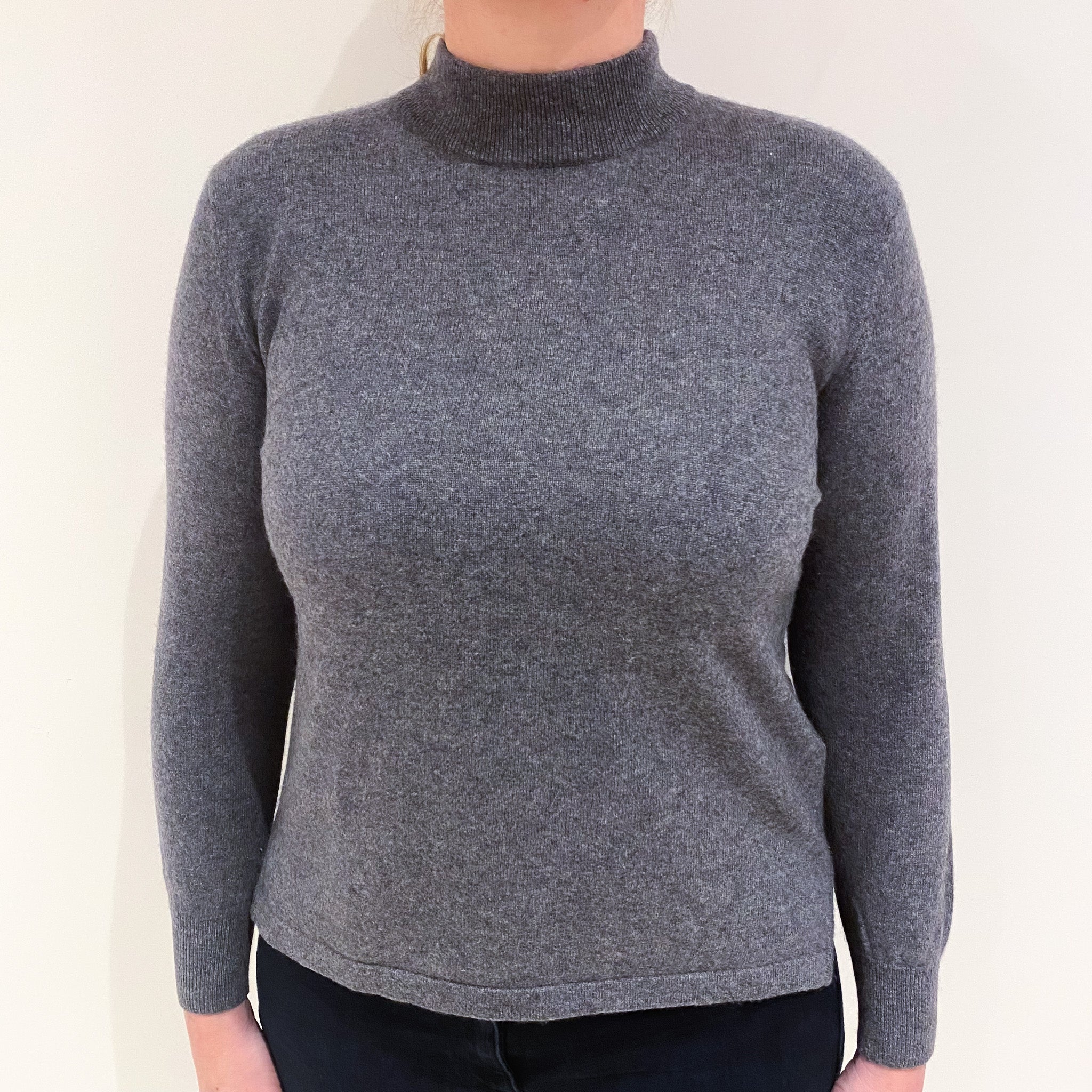 Ash Grey Cashmere Turtle Neck Jumper Large
