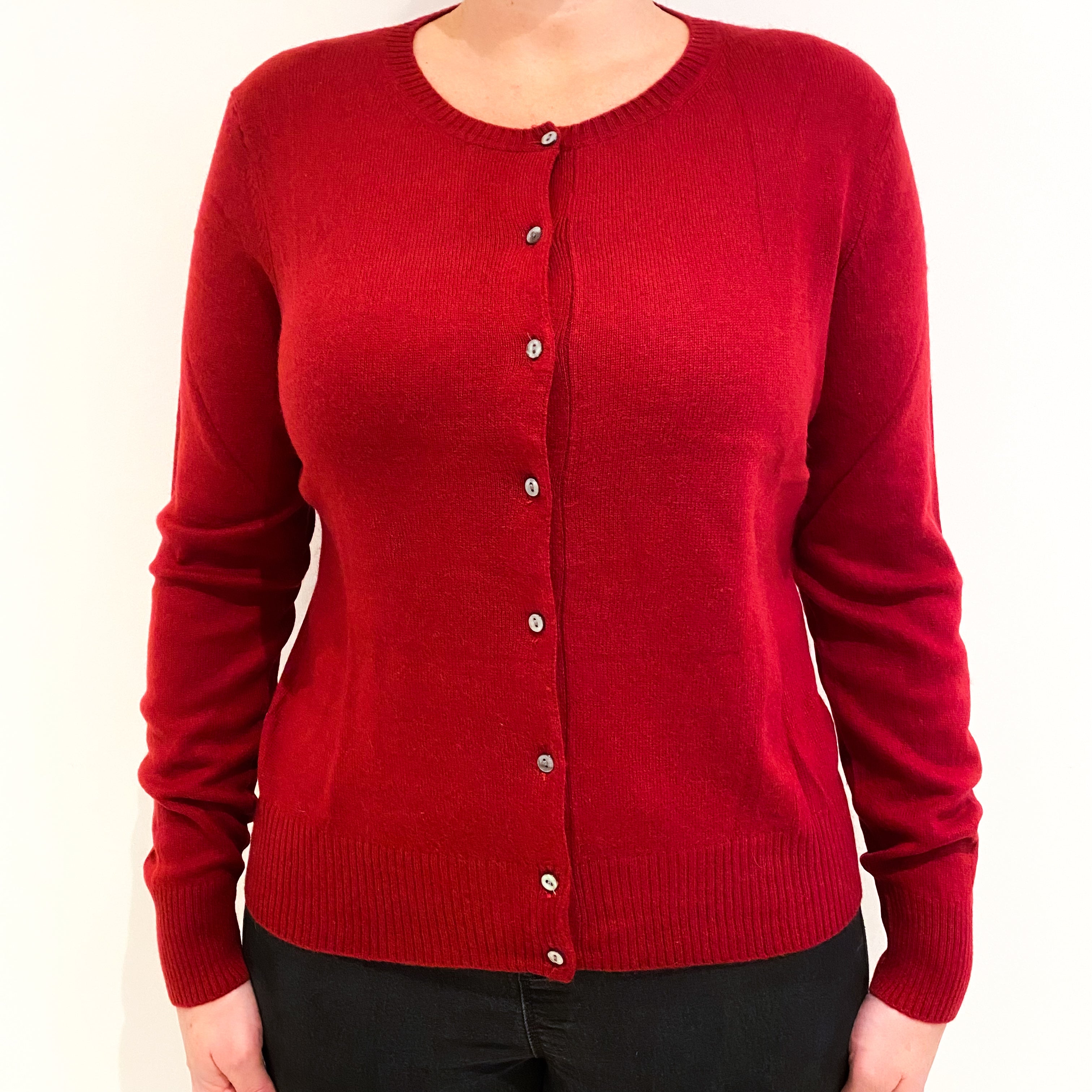 Crimson Red Cashmere Crew Neck Cardigan Large