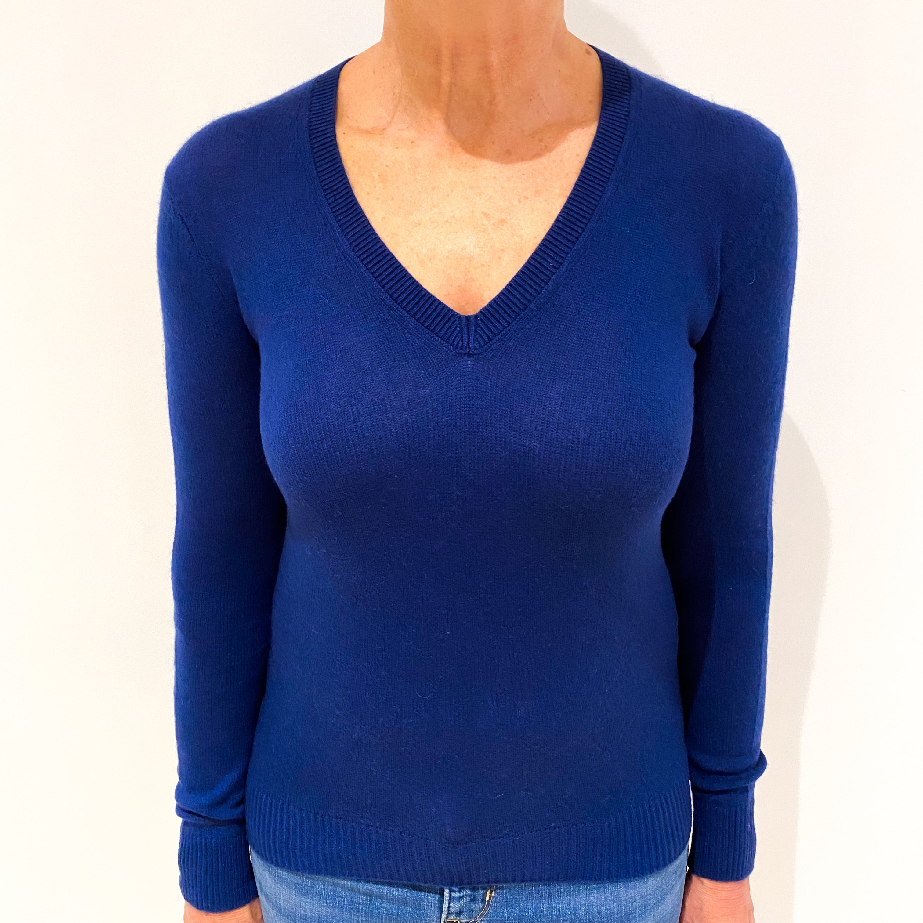 French Navy Cashmere V Neck Jumper Medium
