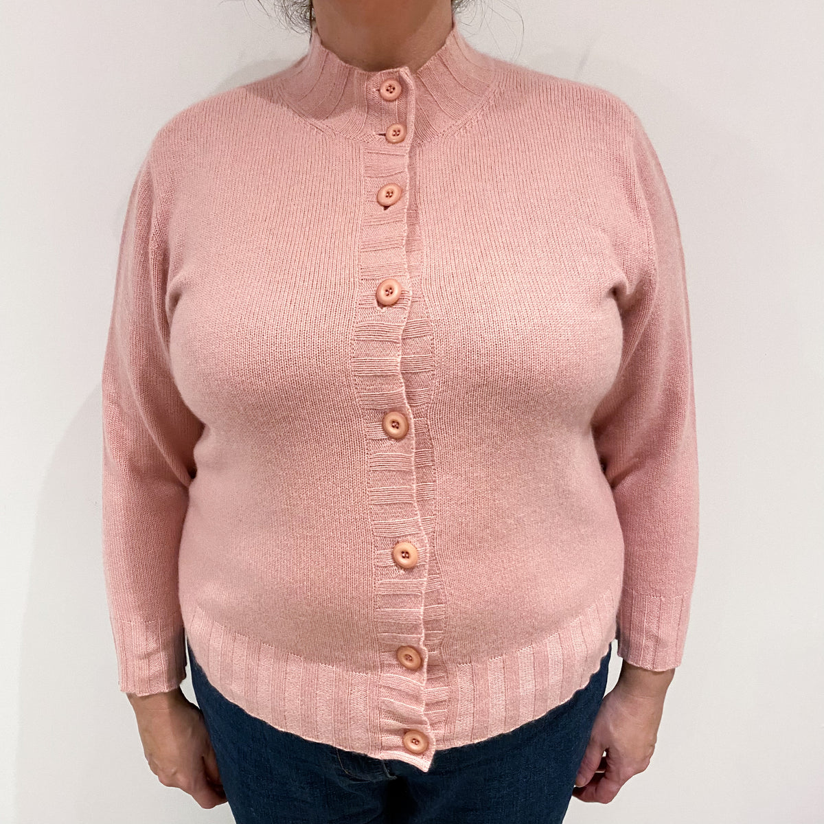 Blush Pink Cashmere Turtle Neck Cardigan Extra Large