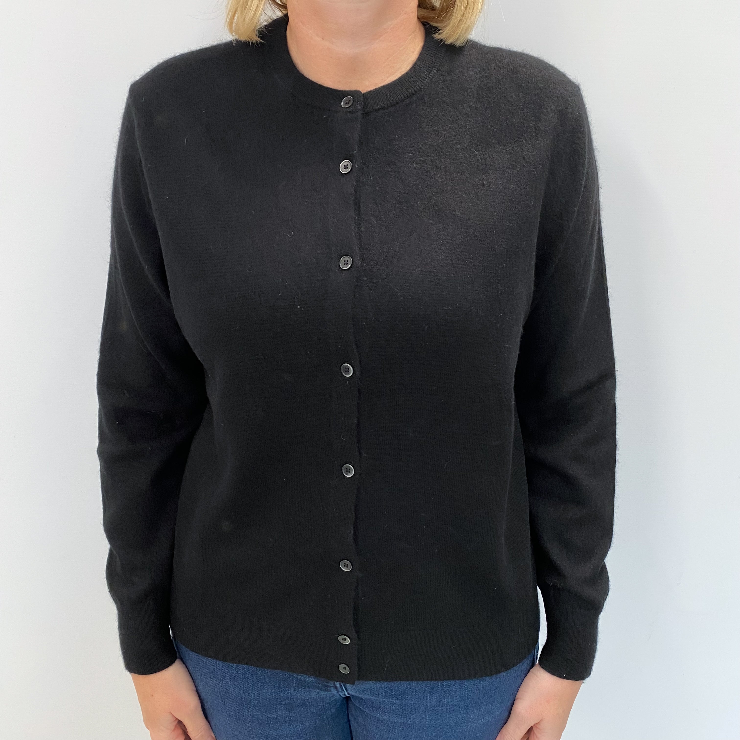 Black Cashmere Crew Neck Cardigan Large