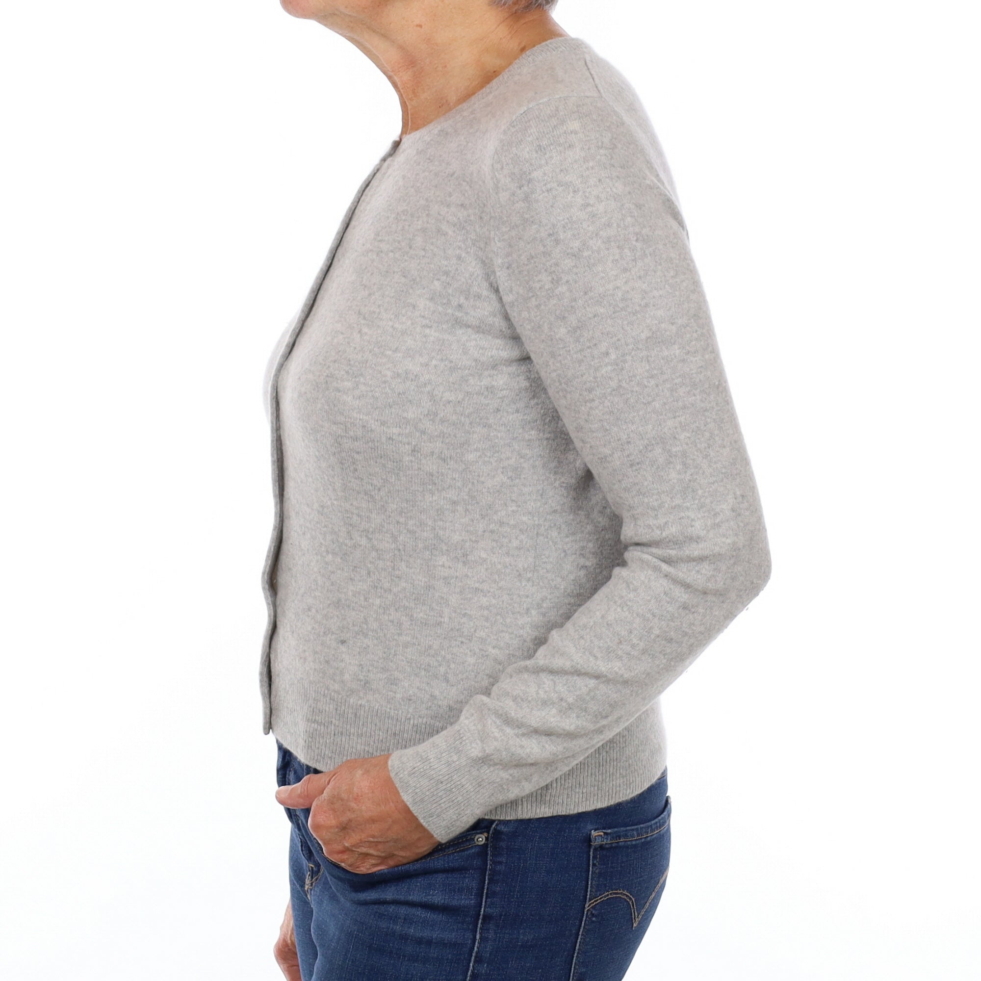 Smoke Grey Cashmere Crew Neck Cardigan Medium
