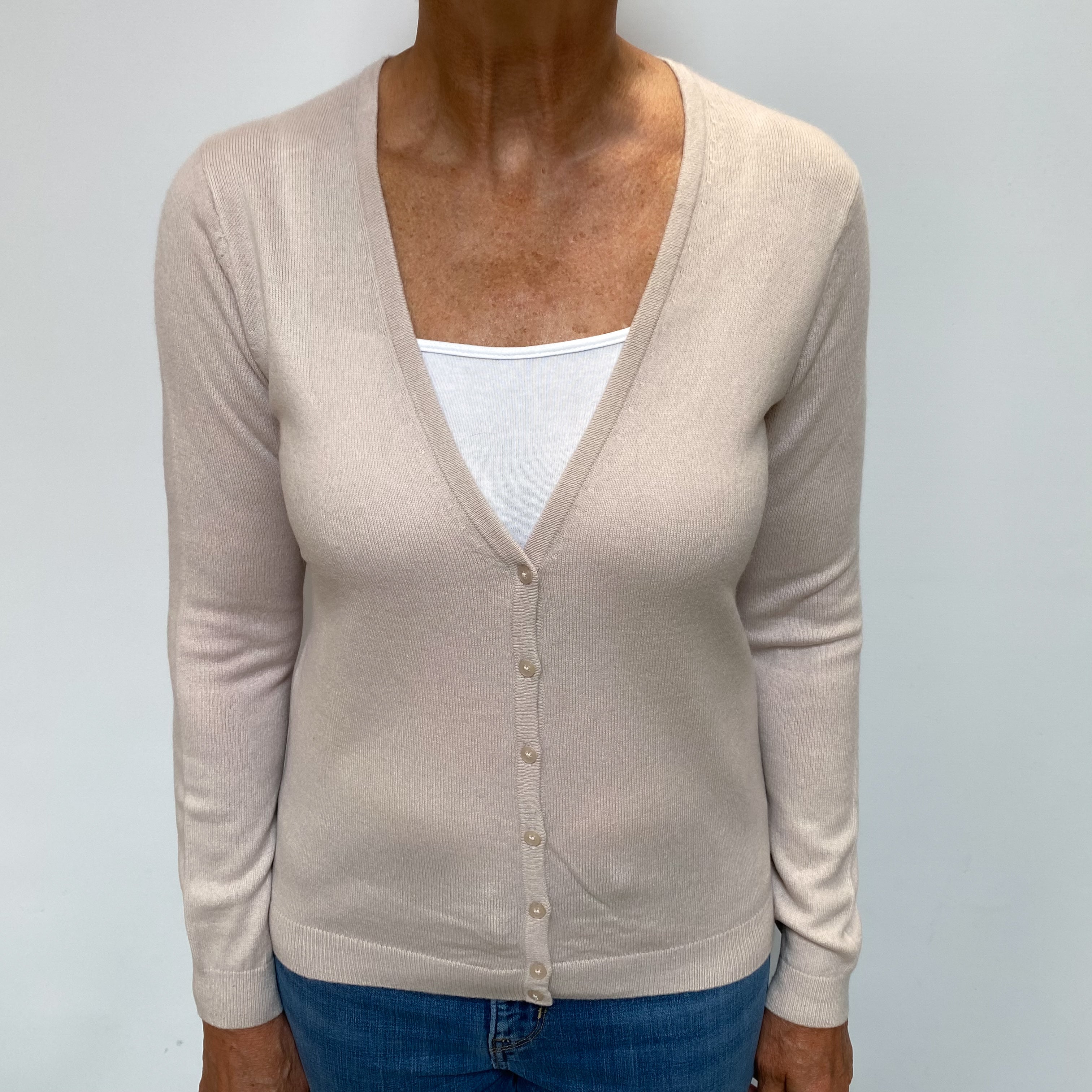 Blush Beige Cashmere V Neck Cardigan Medium
