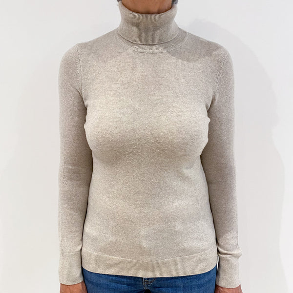 Oatmeal Cashmere Polo Neck Jumper Medium