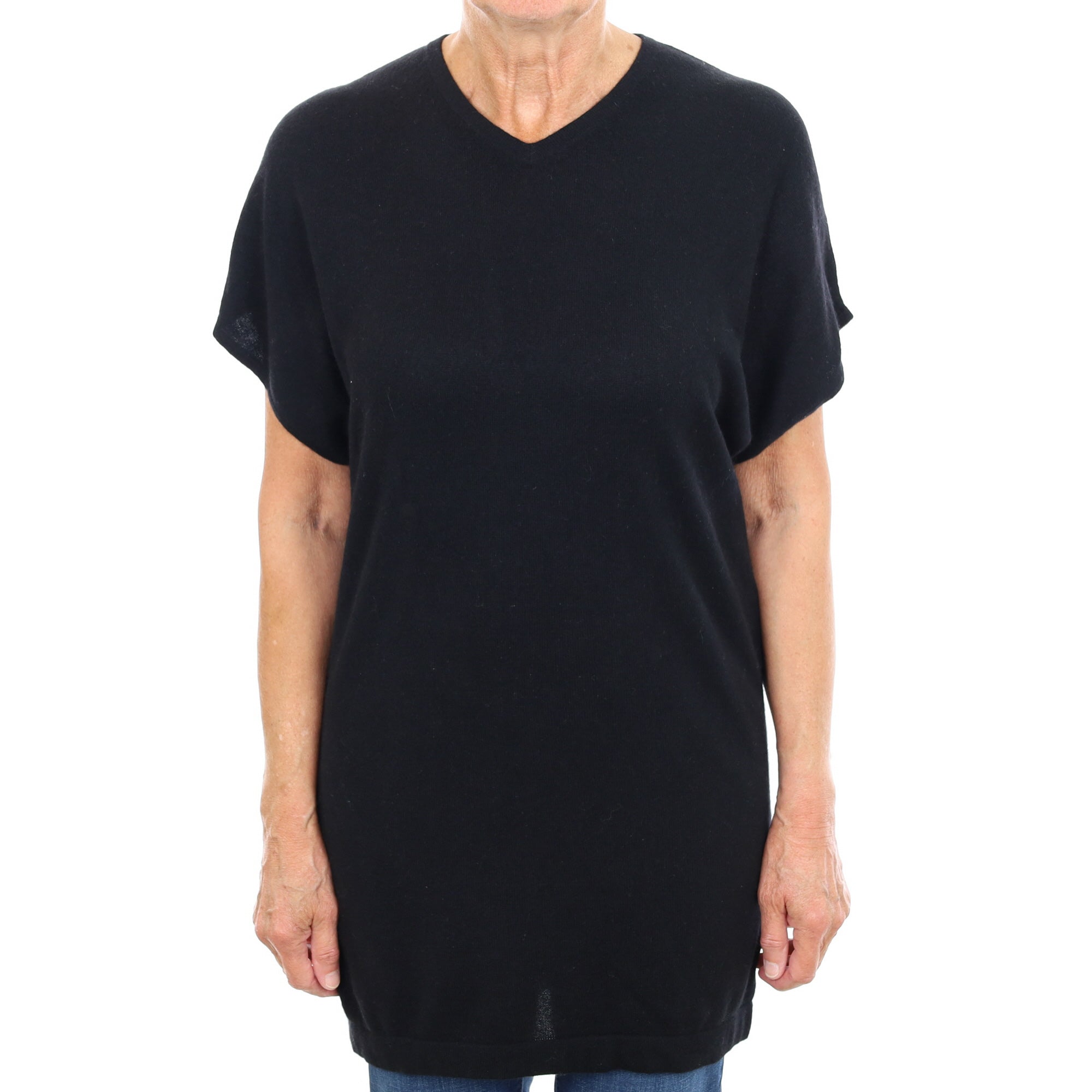Black Cashmere V Neck Short Sleeved Jumper Medium