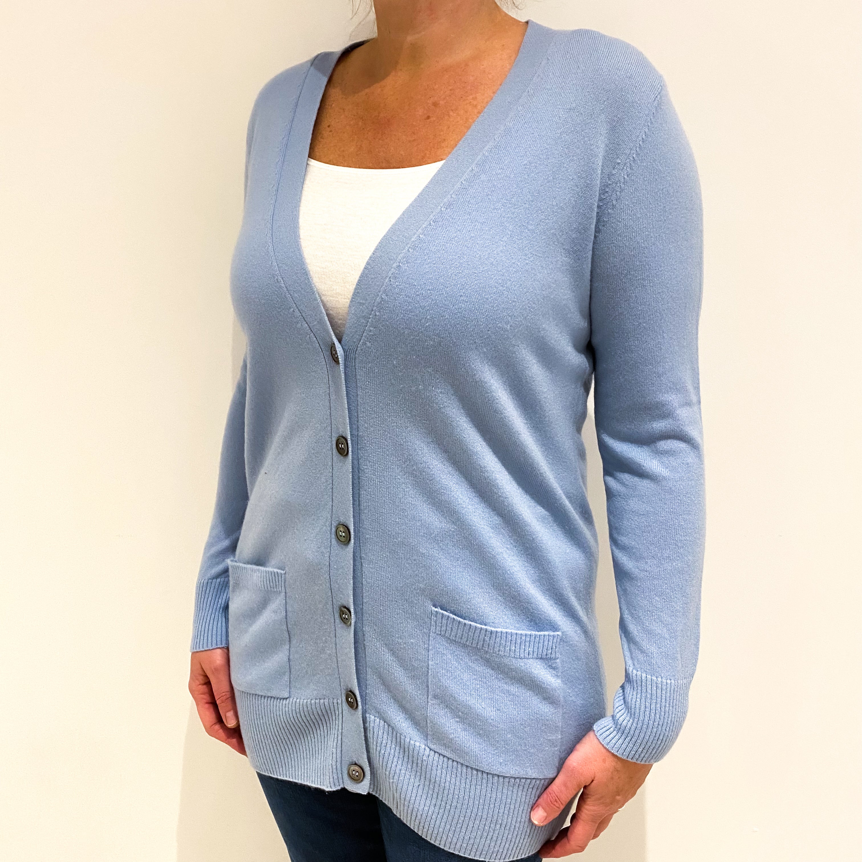 Powder Blue Cashmere Boyfriend Cardigan Large
