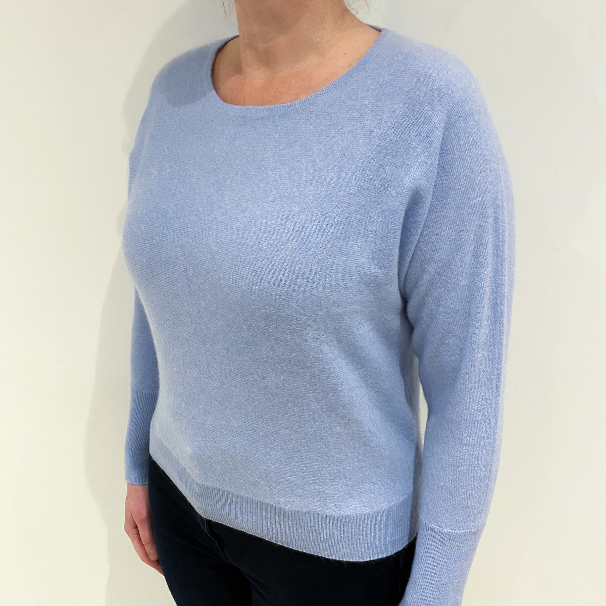 Sky Blue Cashmere Slash Neck Jumper Large