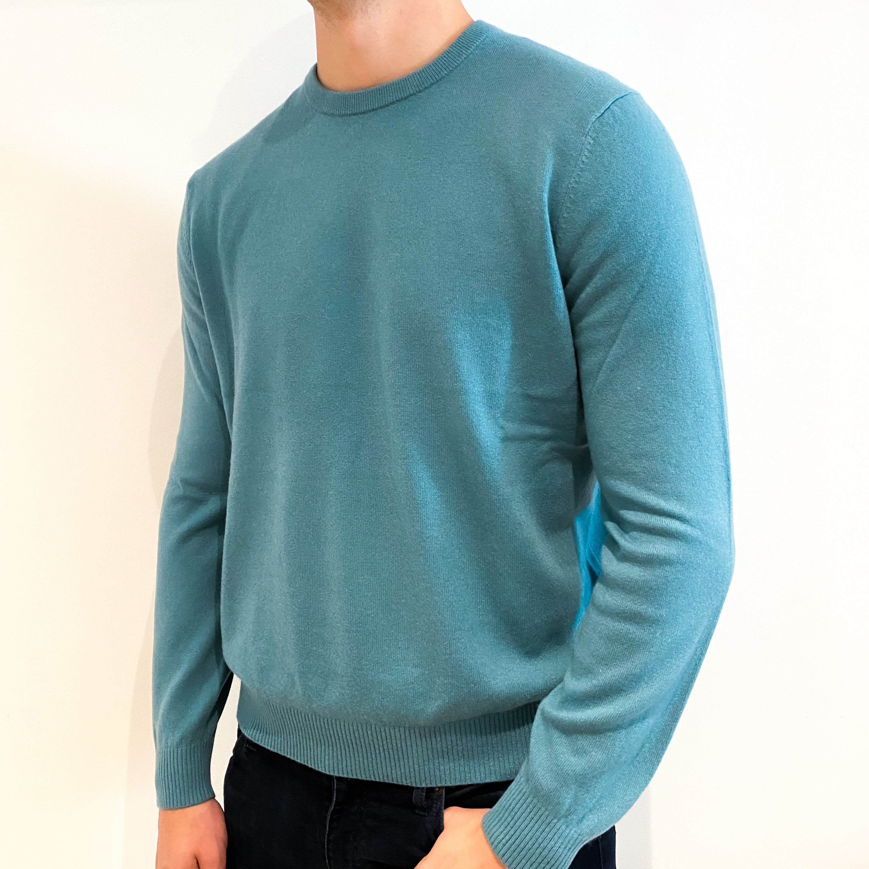 Men's Sea Foam Green Cashmere Crew Neck Jumper Extra Large