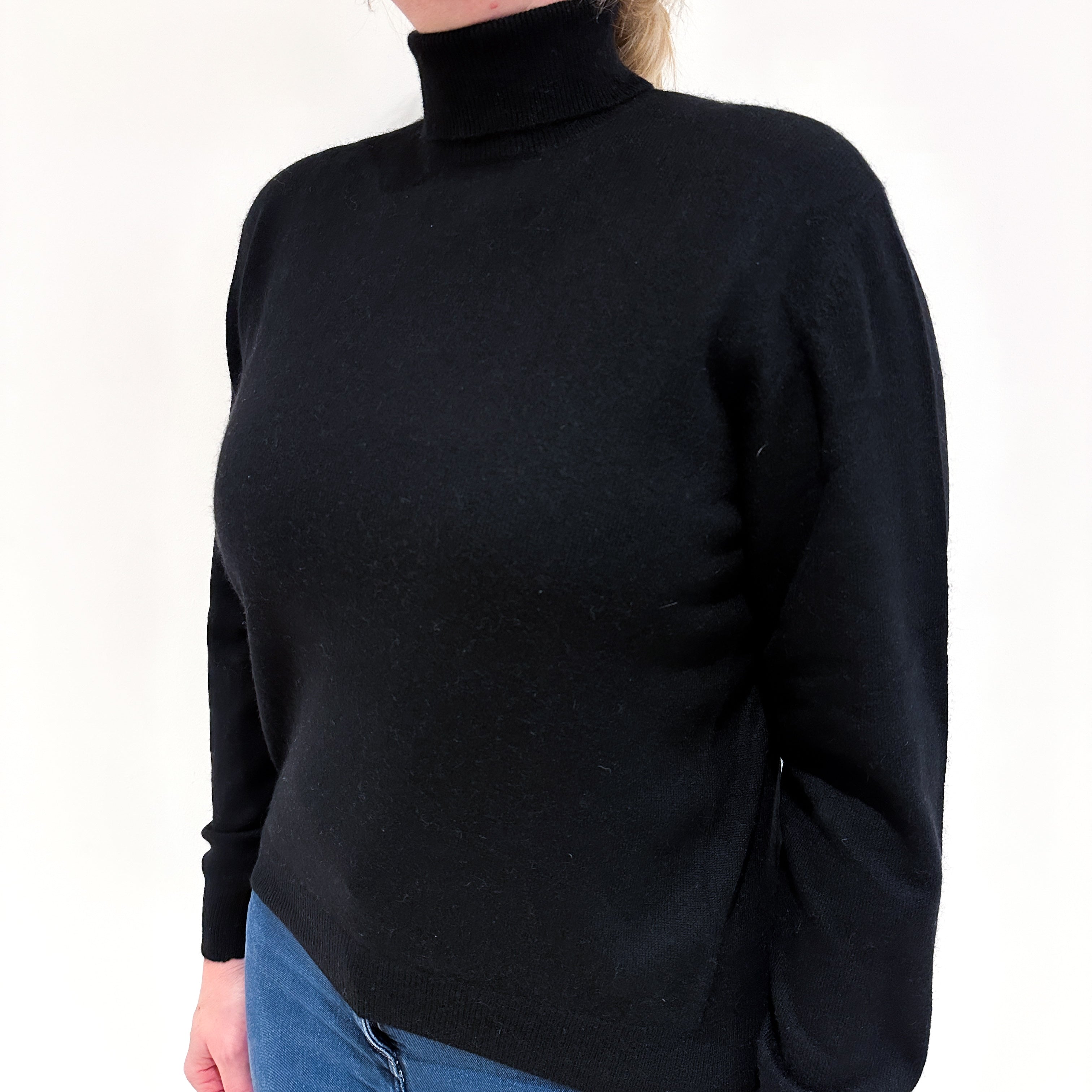 Black Cashmere Polo Neck Jumper Large