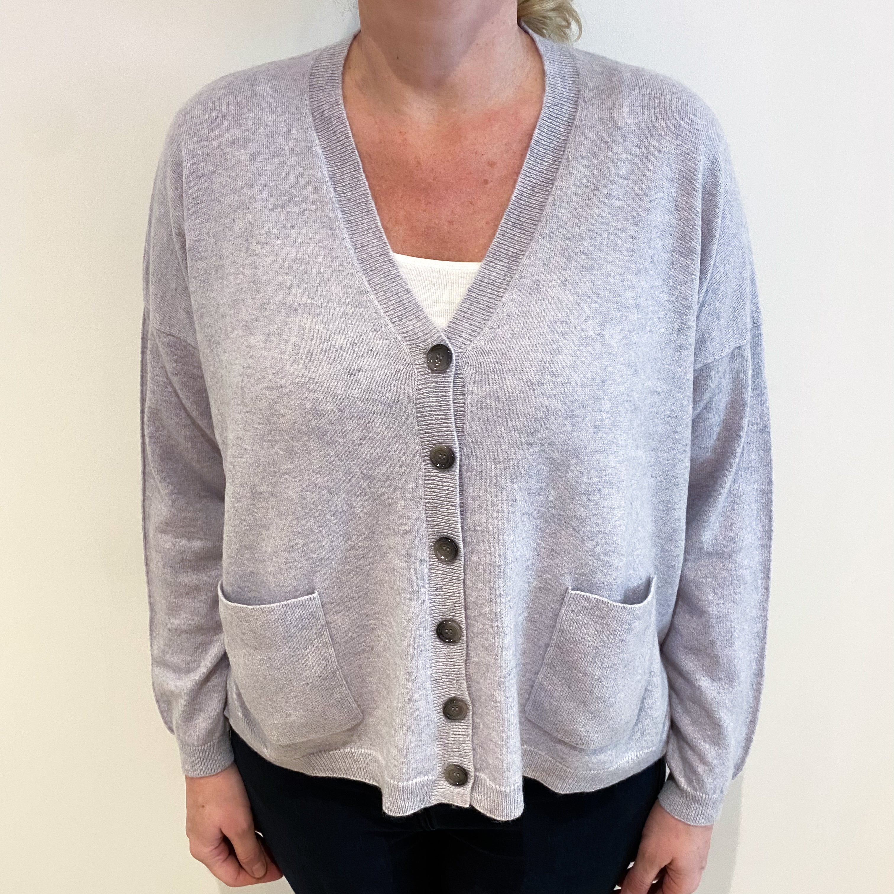 Frost Grey Cashmere V Neck Cardigan With Pockets Large