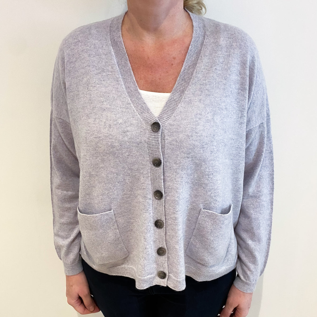 Frost Grey Cashmere V Neck Cardigan With Pockets Large