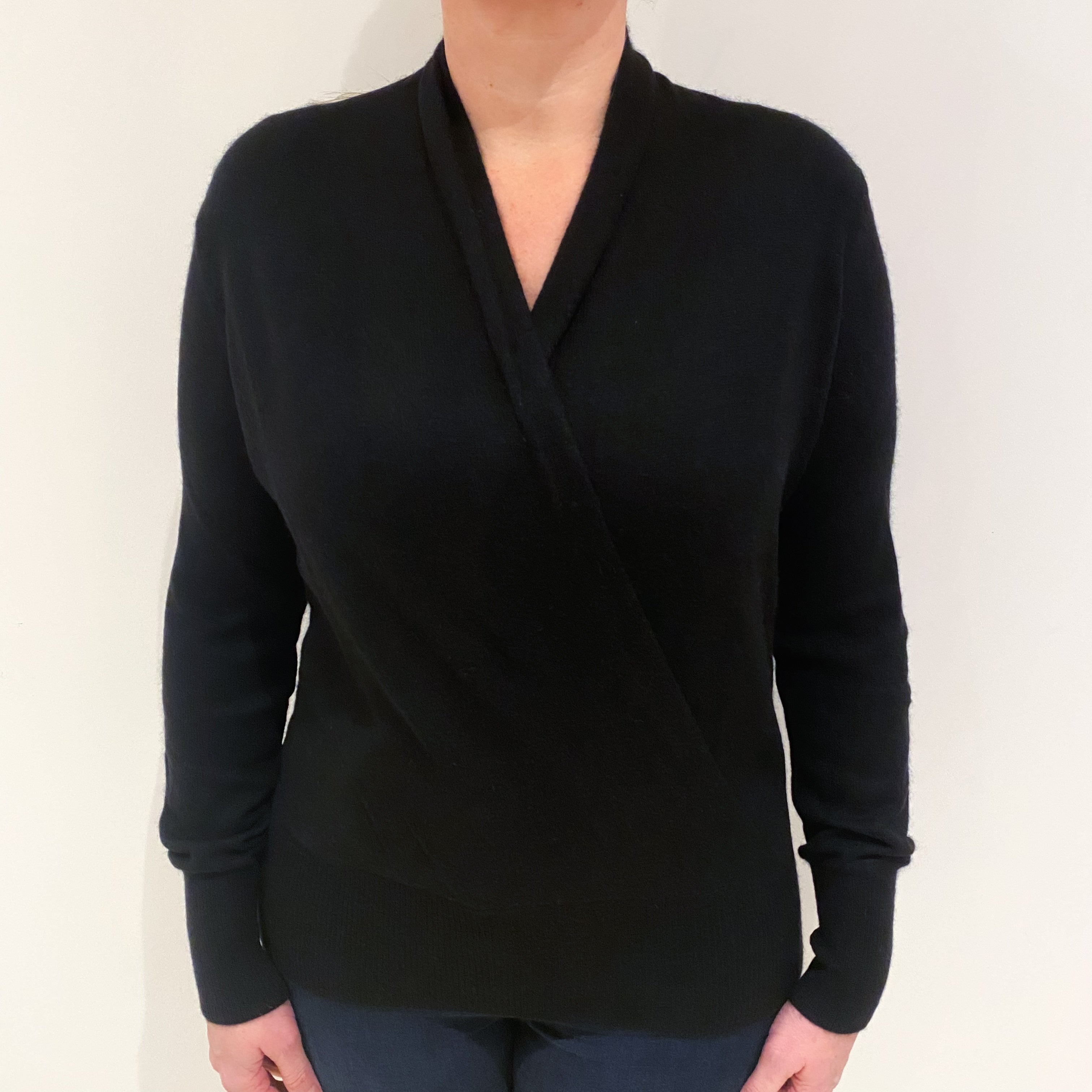 Black Crossover Cashmere V Neck Jumper Large