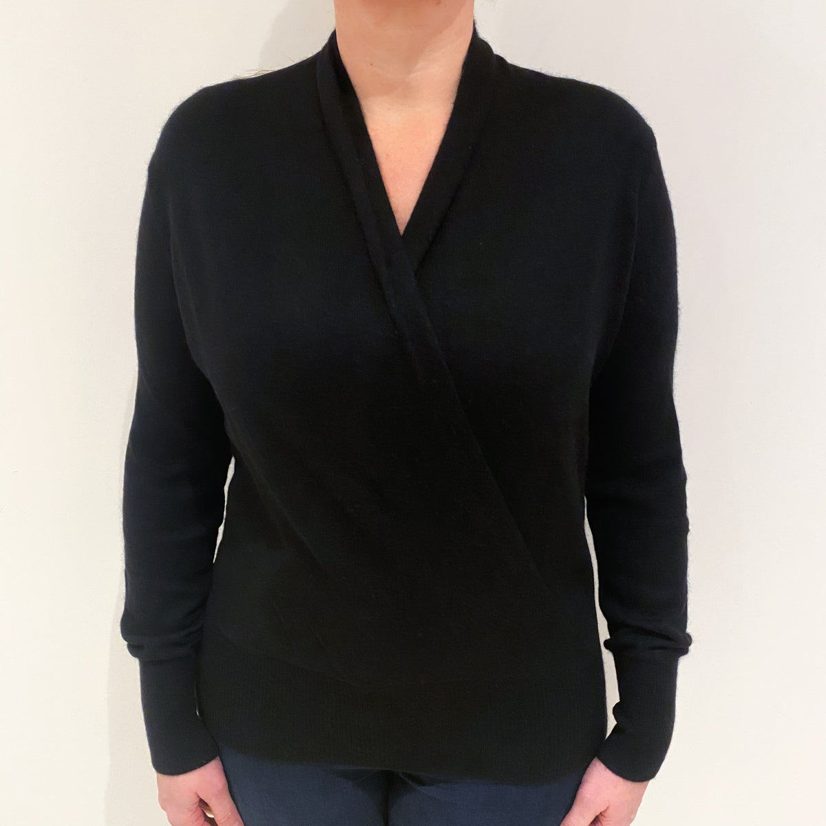 Black Crossover Cashmere V Neck Jumper Large