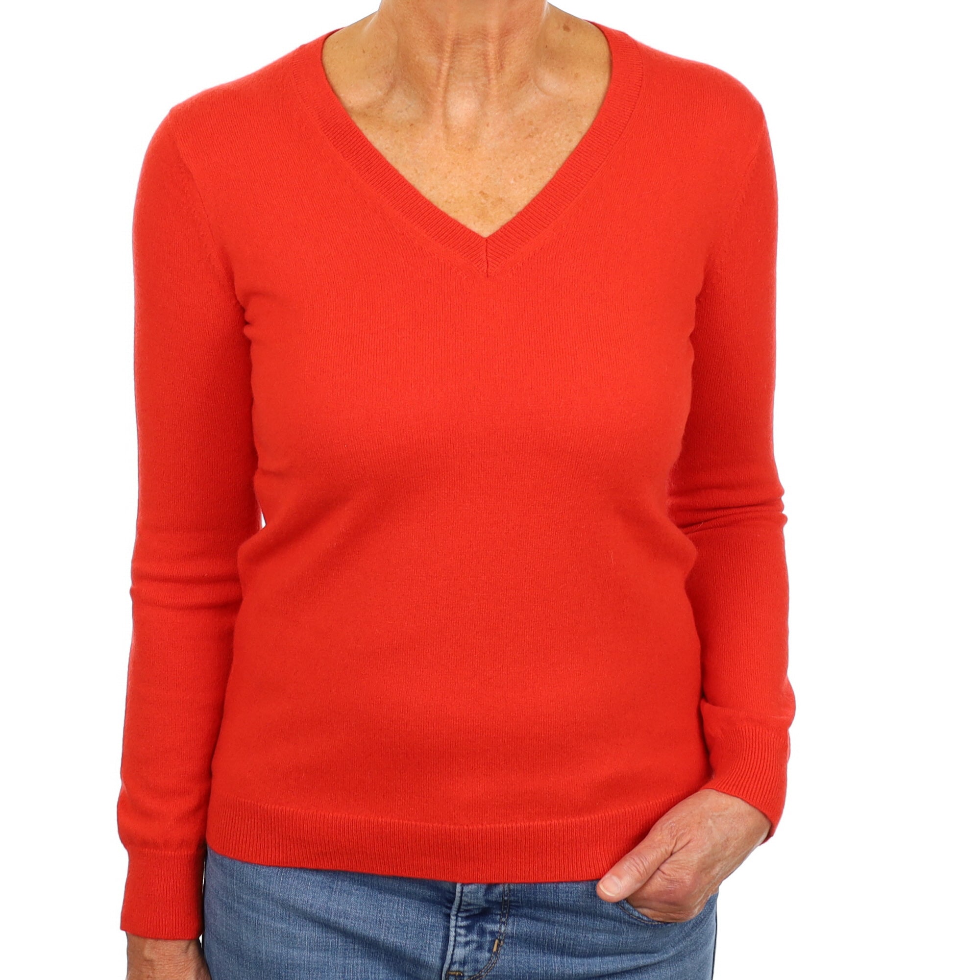 Vermillion Orange Cashmere V Neck Jumper Medium
