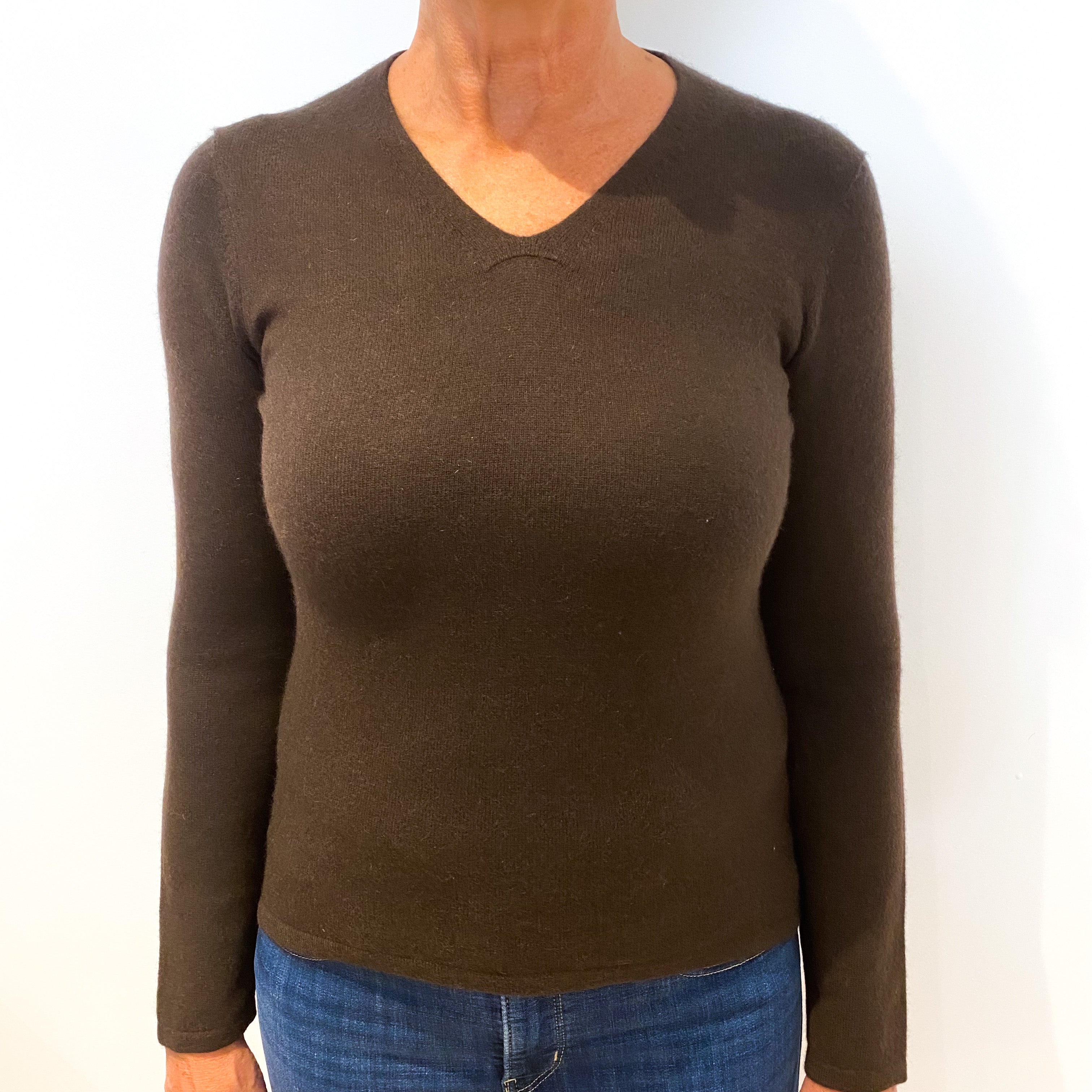 Peppercorn Brown Cashmere V-Neck Jumper Medium