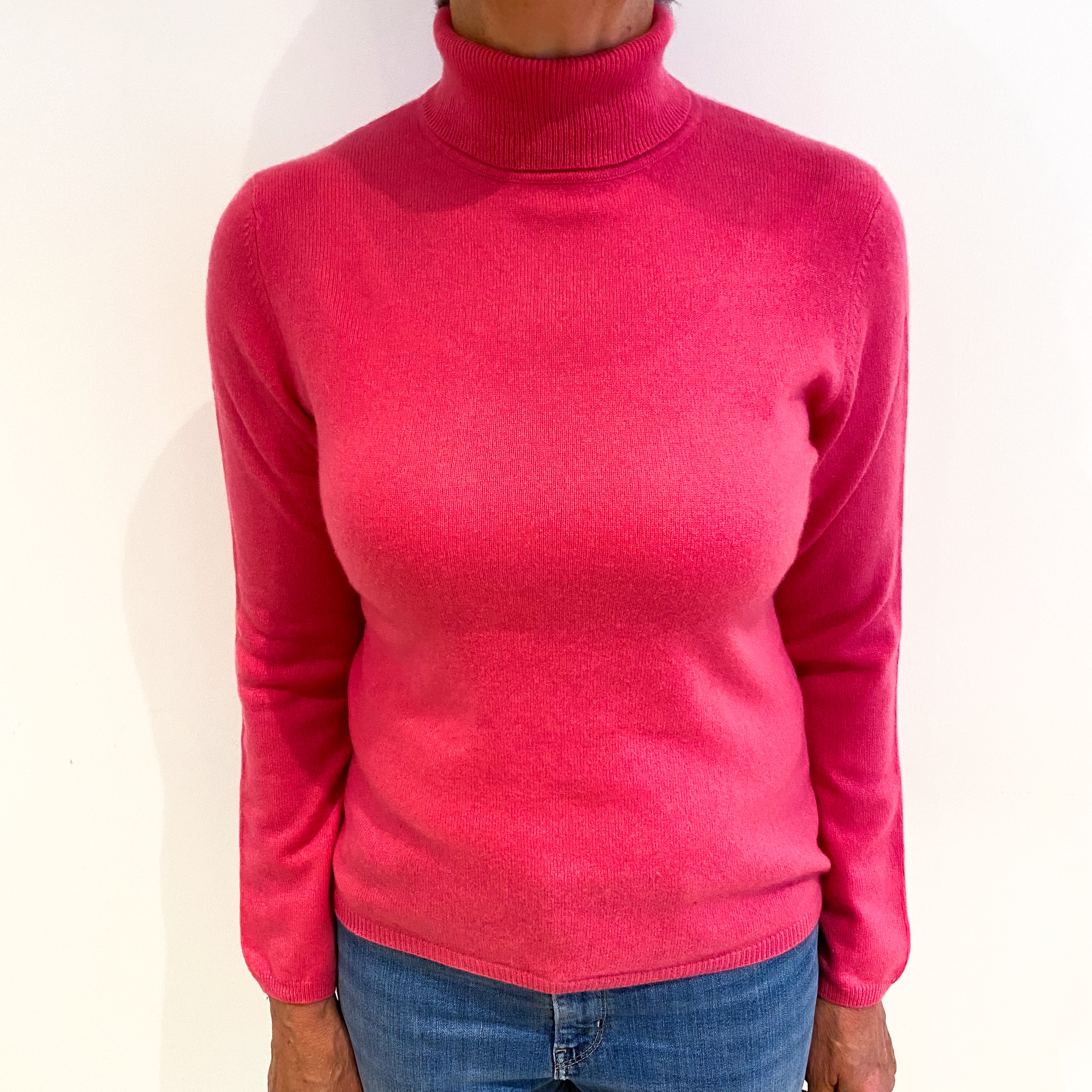 Hot Pink Cashmere Polo Neck Jumper Medium