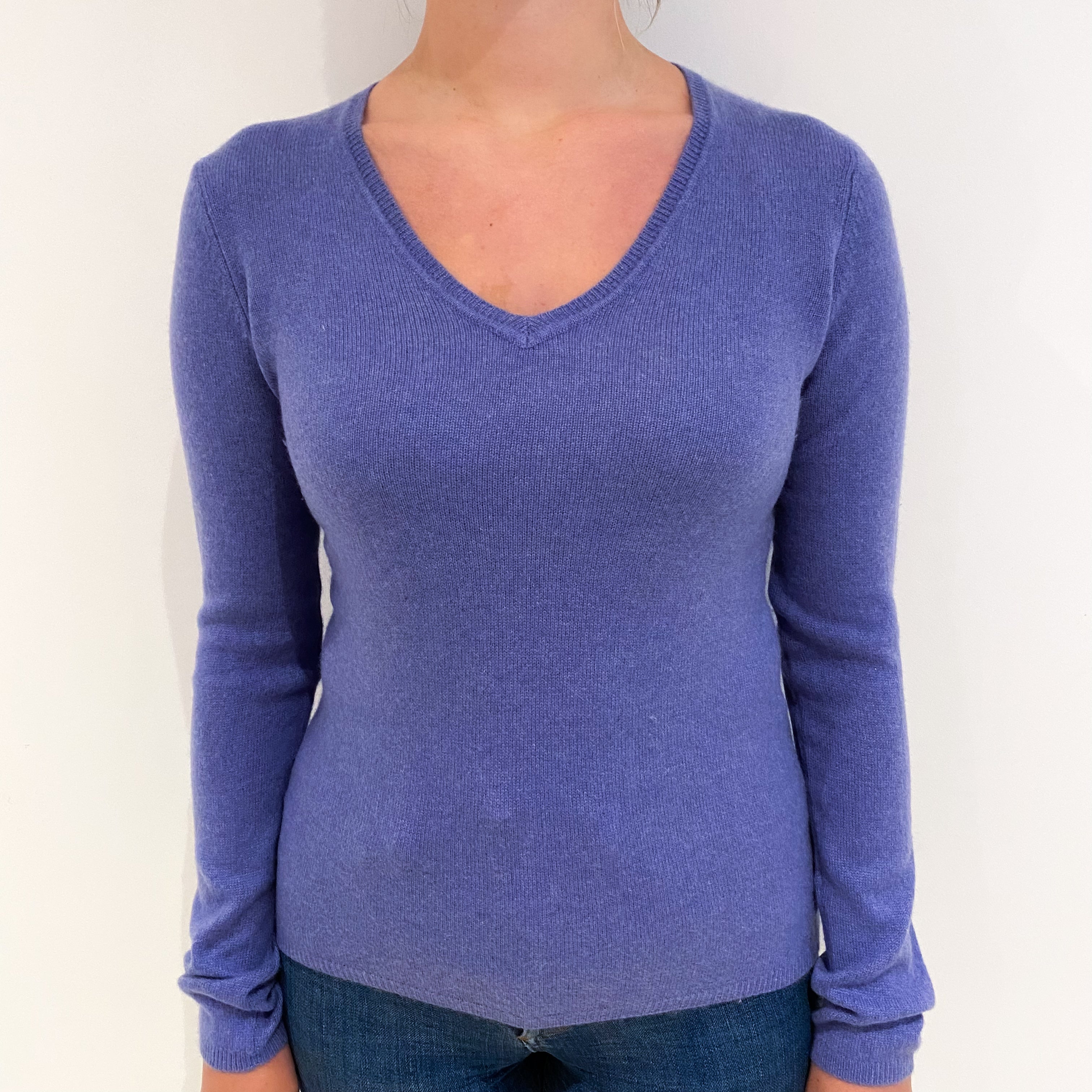 Dusky Lavender Purple Cashmere V Neck Jumper Small