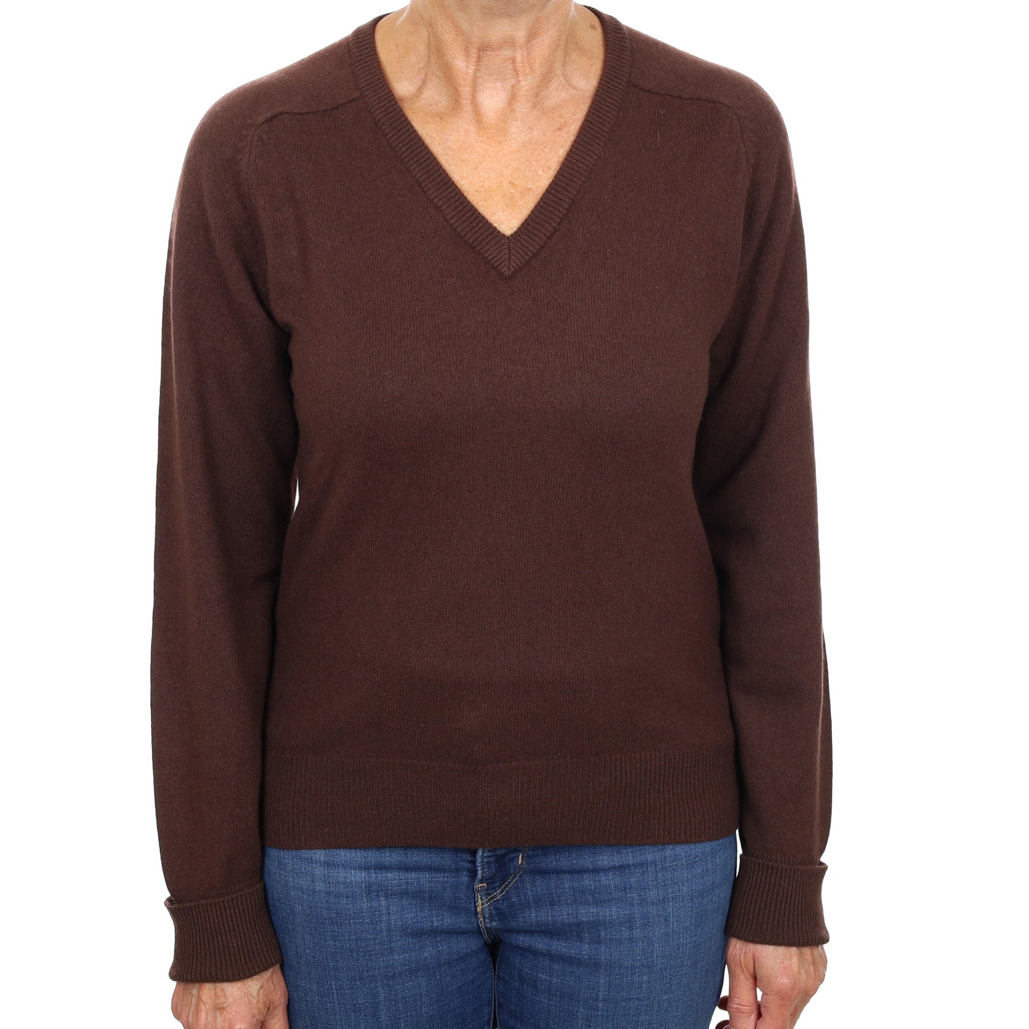 Dark Chocolate Brown Cashmere V Neck Jumper Medium