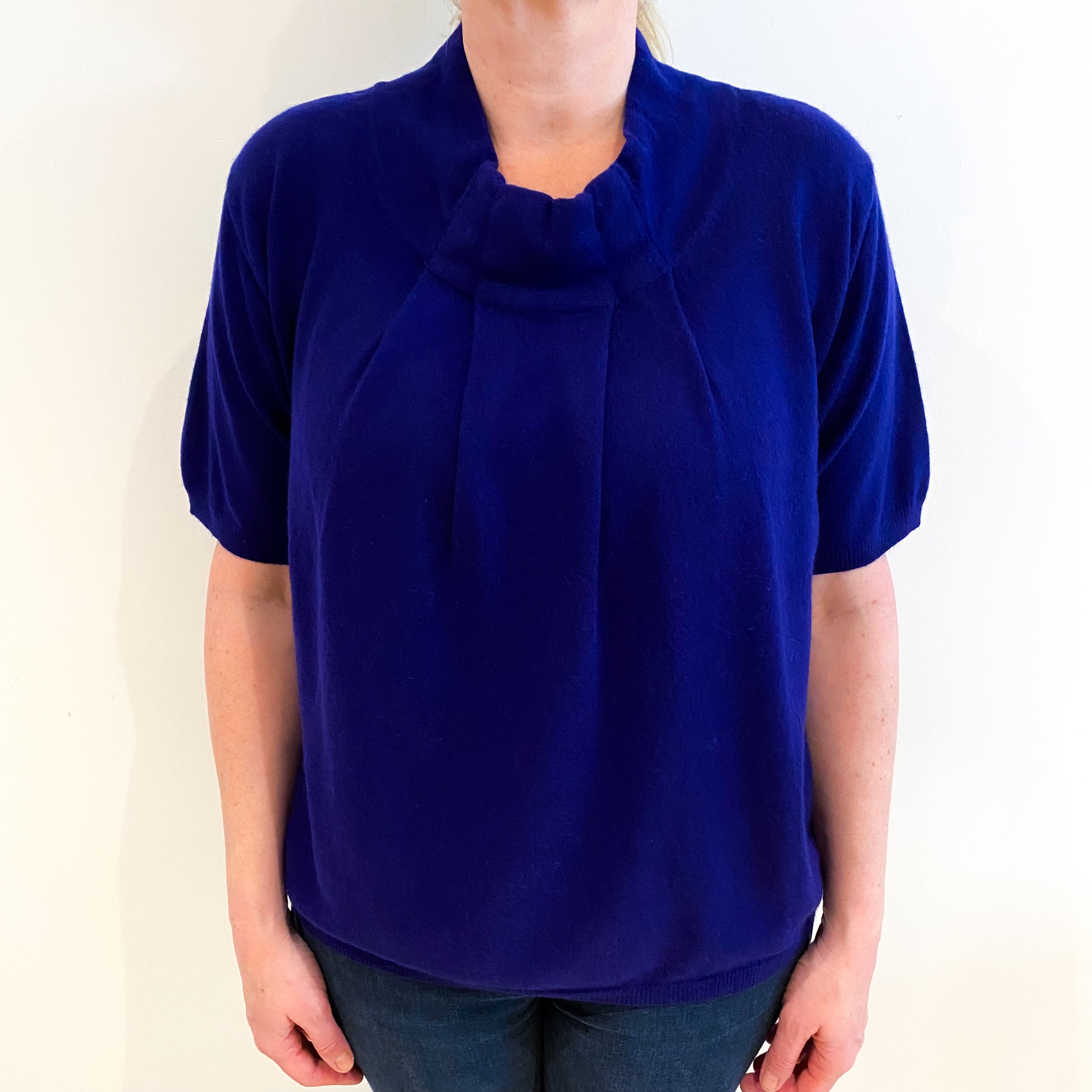 TSE Indigo Purple Cashmere Polo Neck Short Sleeved Jumper Large