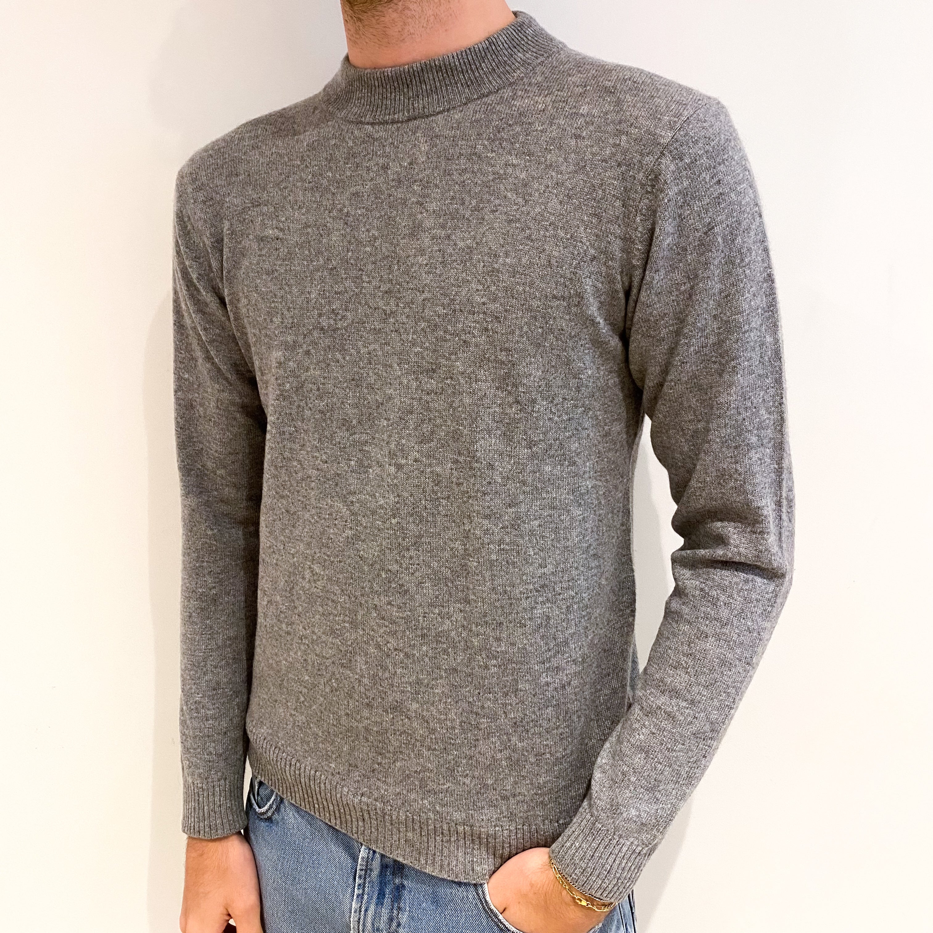 Men's Smoke Grey Cashmere Turtle Neck Jumper Medium