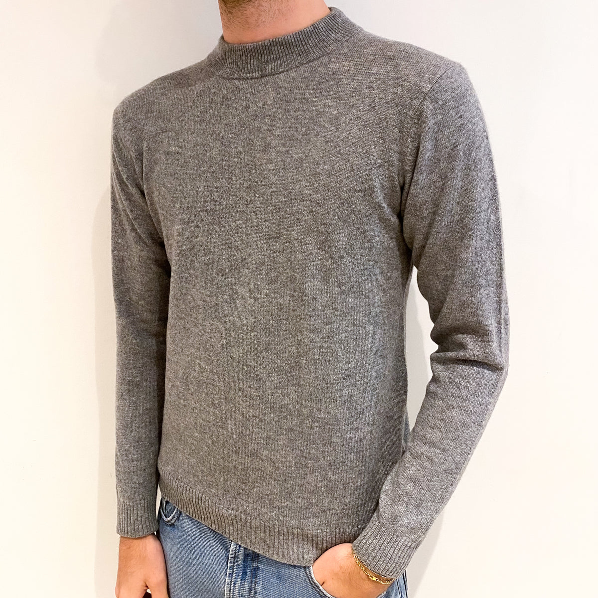 Men's Smoke Grey Cashmere Turtle Neck Jumper Medium