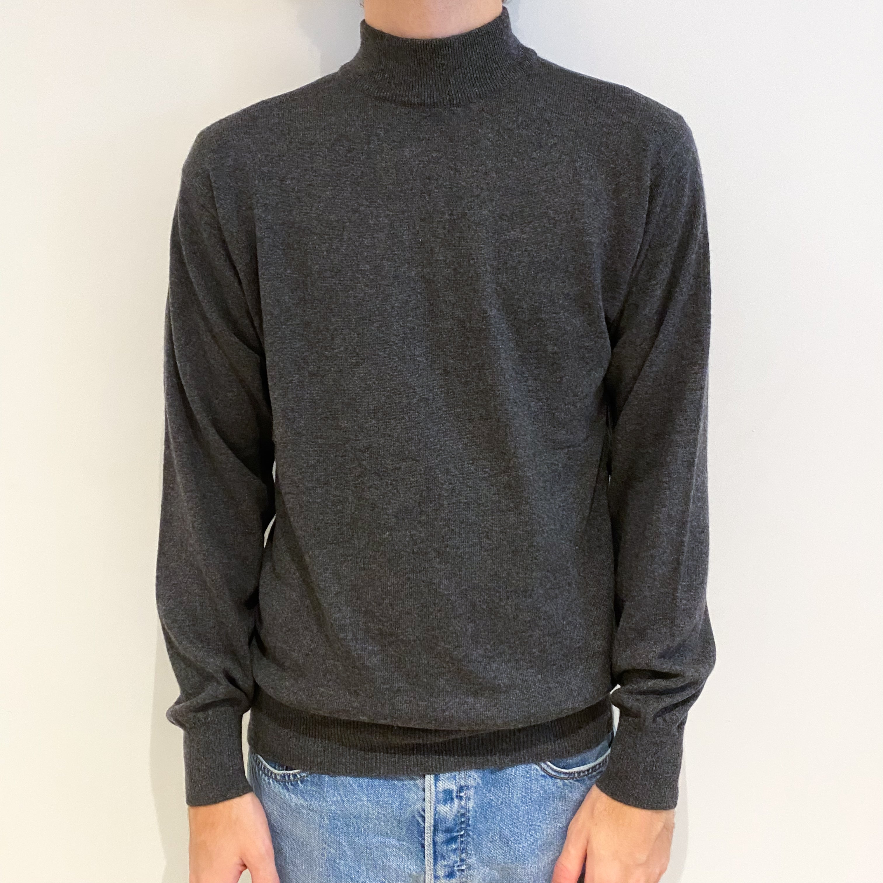 Men's Slate Grey Cashmere Turtle Neck Jumper Large
