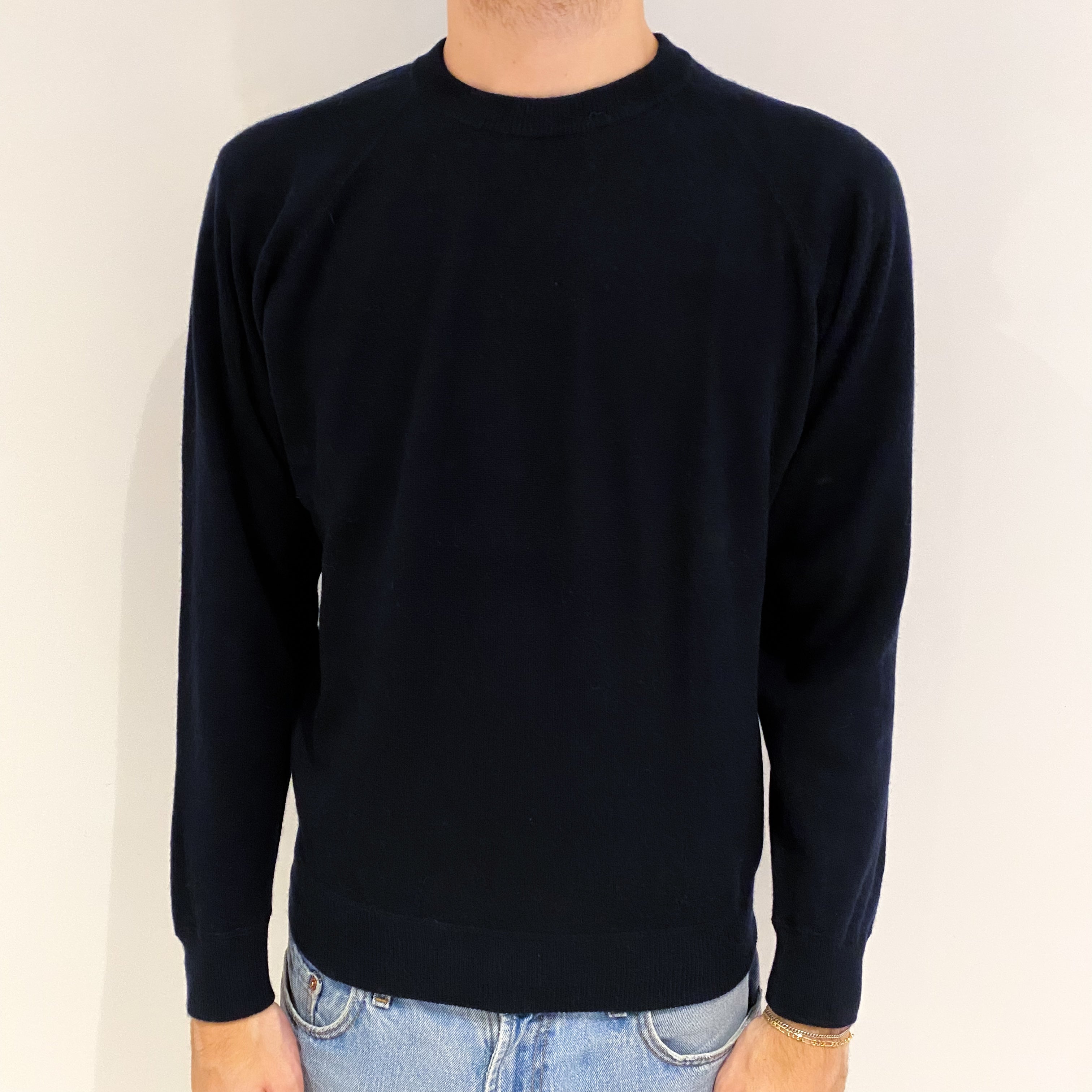 Men's Navy Cashmere Crew Neck Jumper Medium