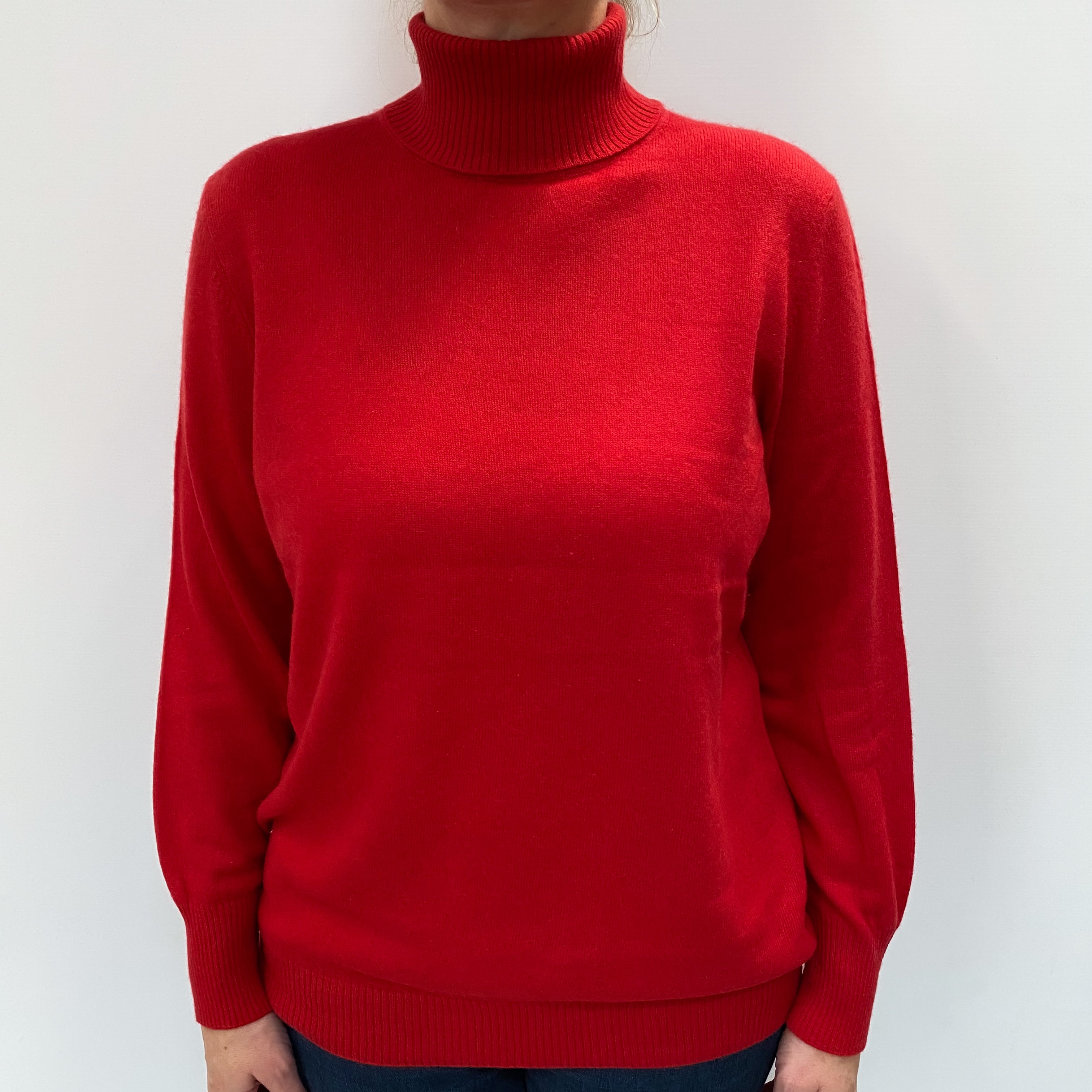 Scarlet Red Cashmere Polo Neck Jumper Large