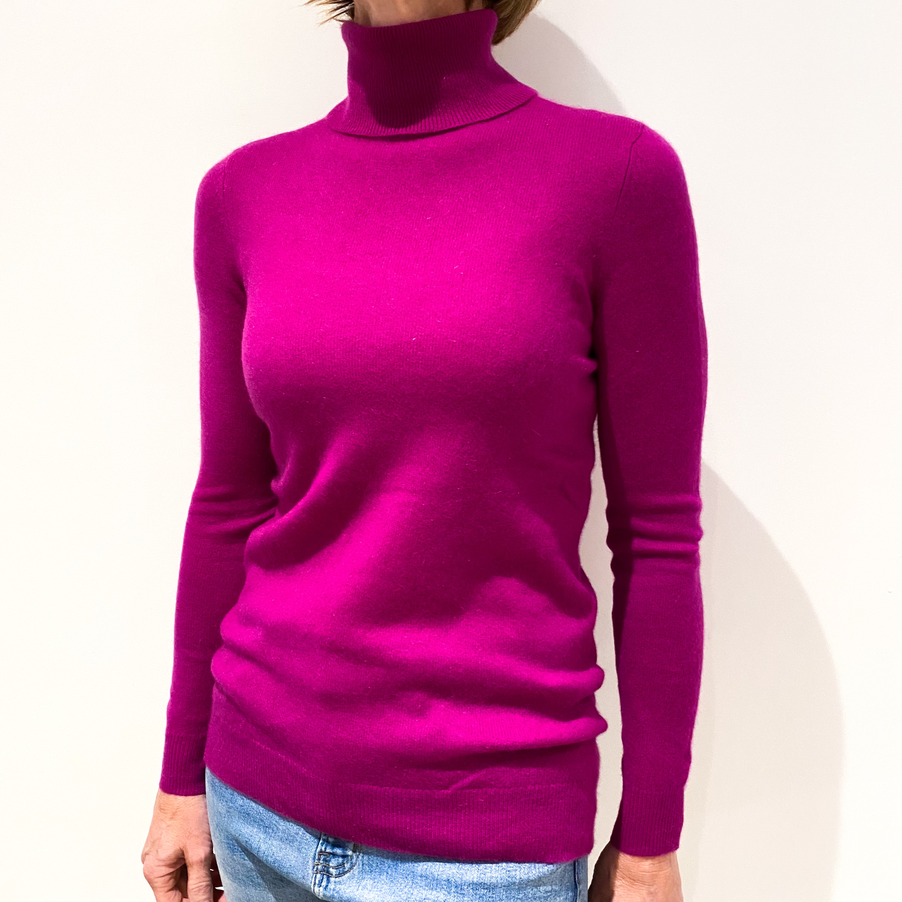 Magenta Pink Cashmere Polo Neck Jumper Small