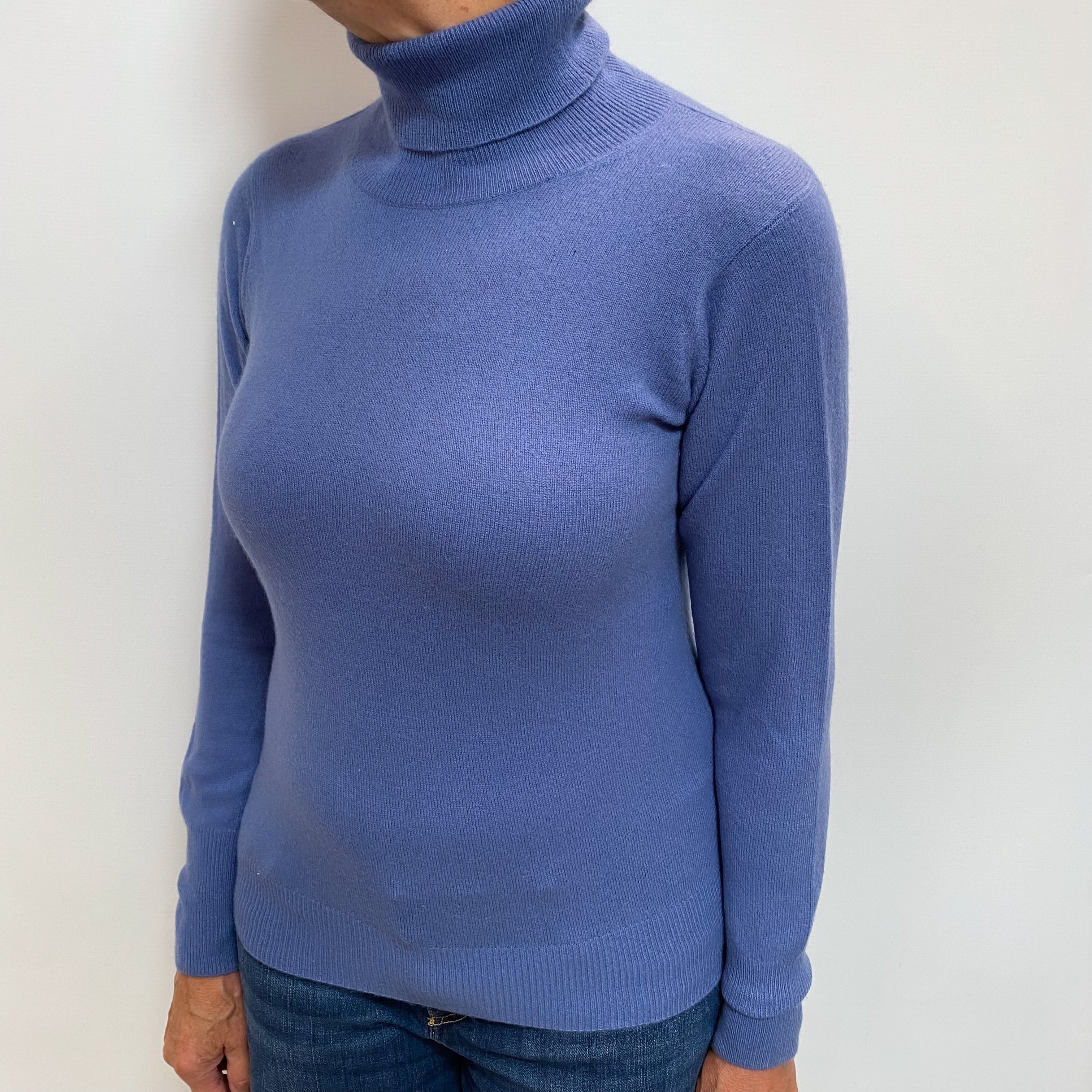 Airforce Blue Cashmere Polo Neck Jumper Medium
