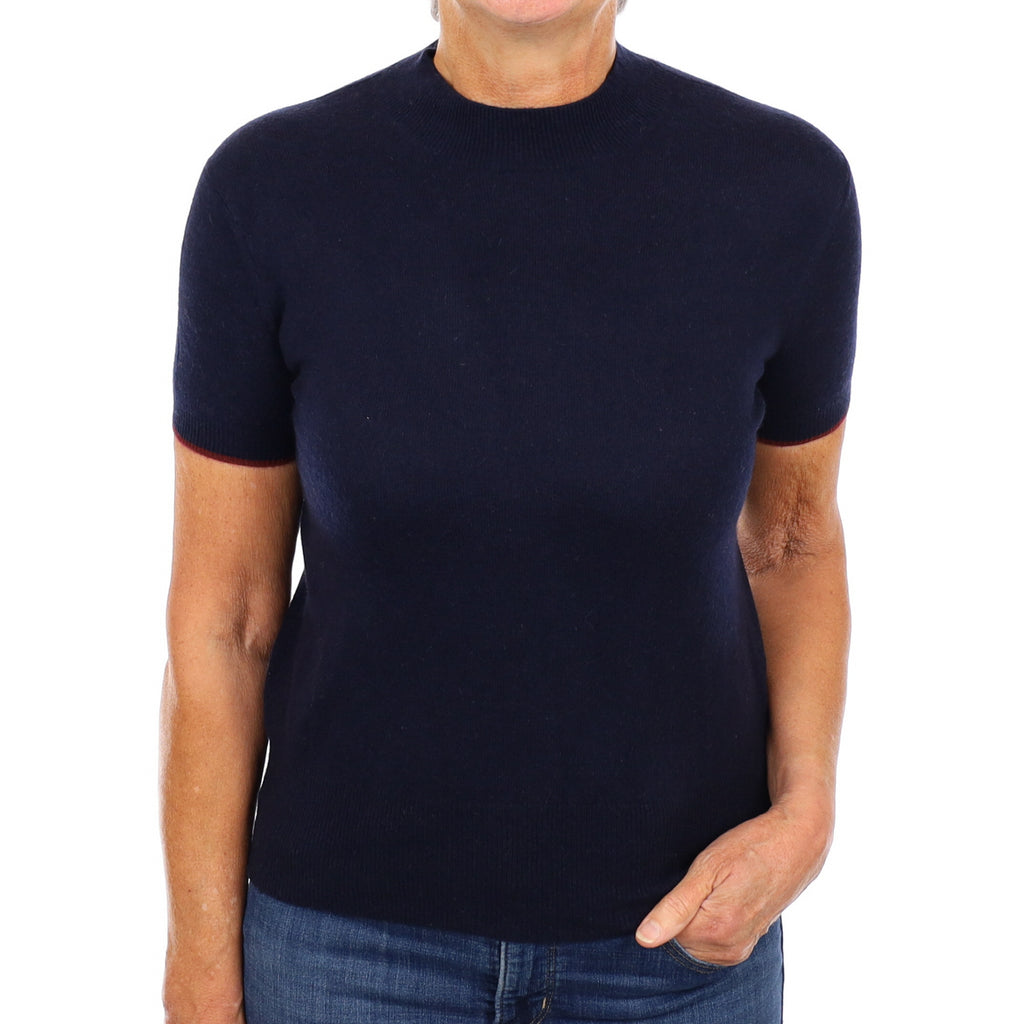 Navy Cashmere Turtle Neck Short Sleeve Jumper Medium
